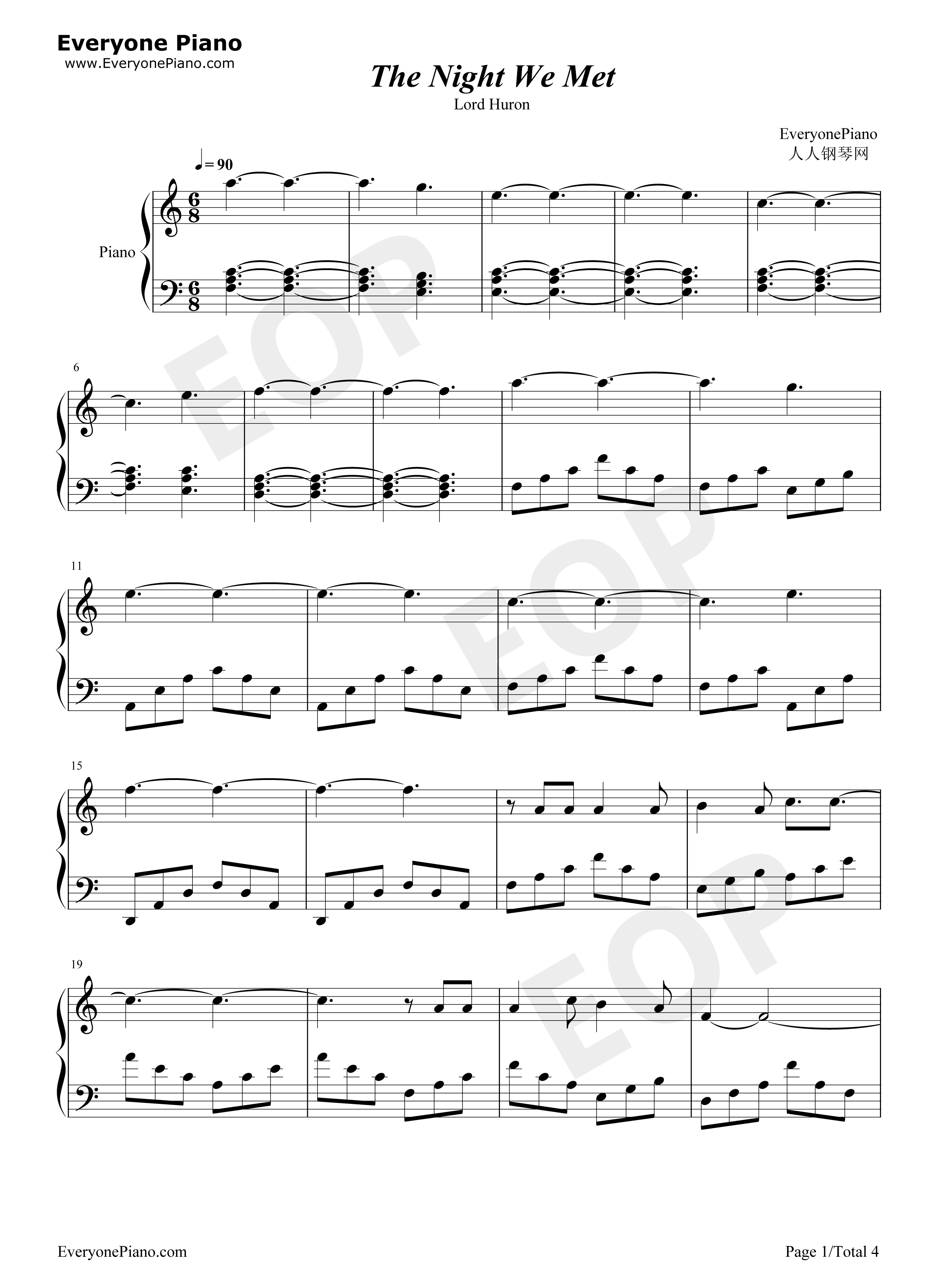 The_Night_We_Met钢琴谱_Lord_Huron