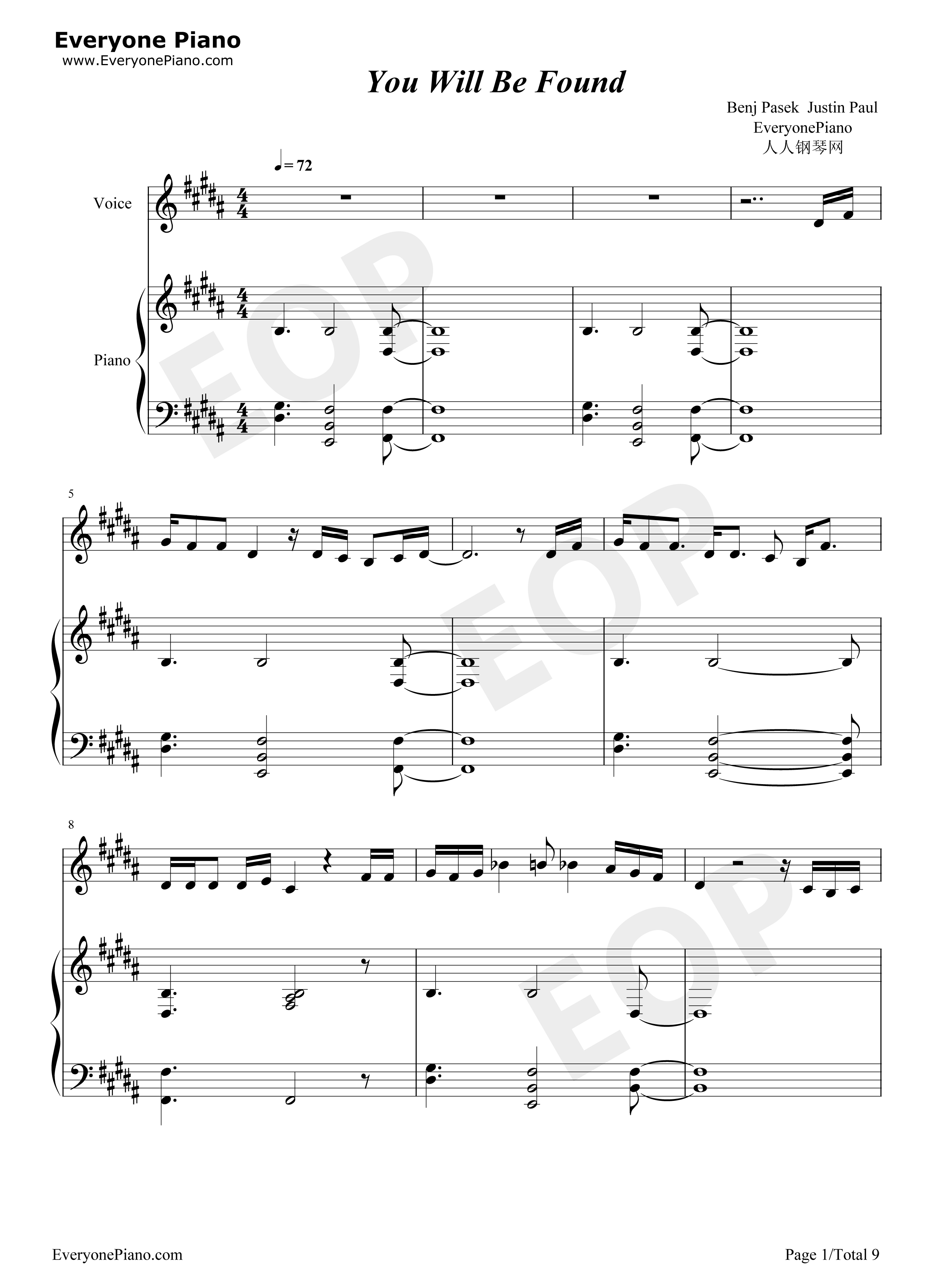 You_Will_Be_Found钢琴谱_Benj_Pasek