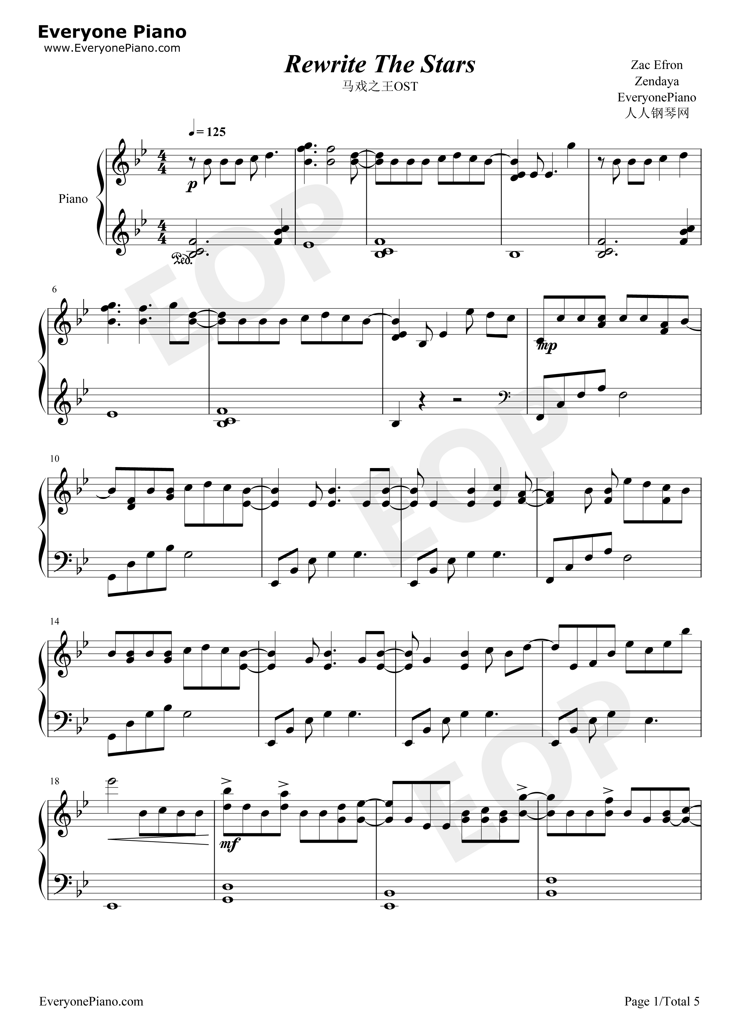 Rewrite_The_Stars钢琴谱_Zac_Efron_Zendaya