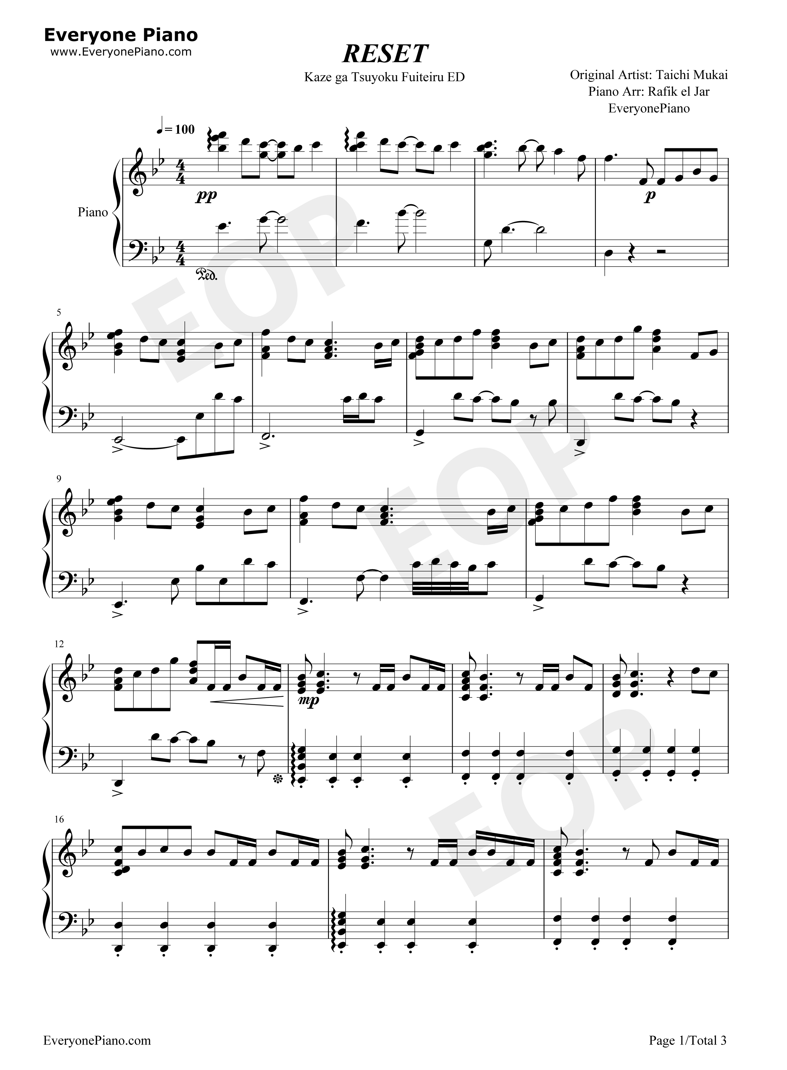 リセット钢琴谱_向井太一