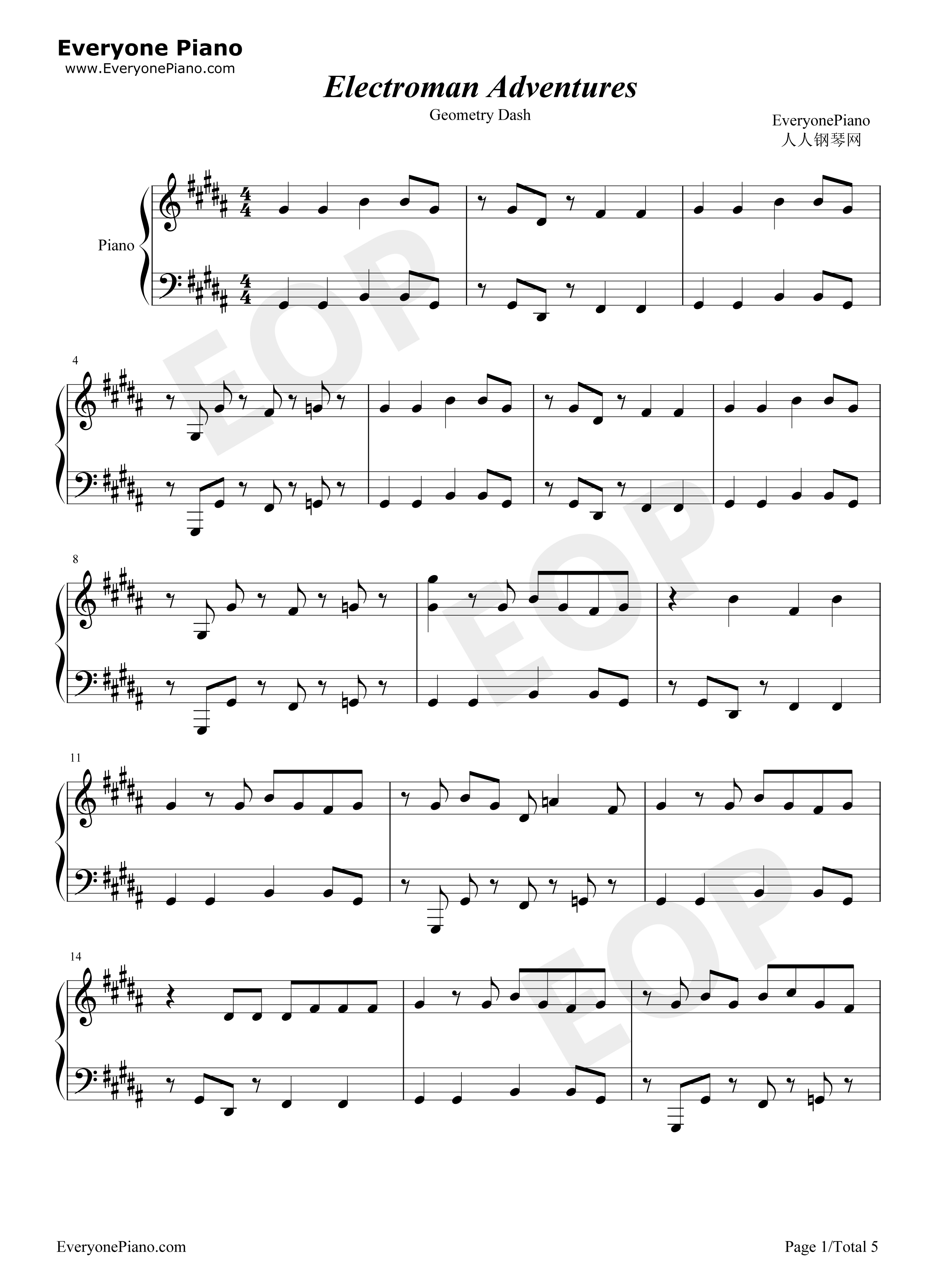 Electroman_Adventures钢琴谱_Geometry_Dash