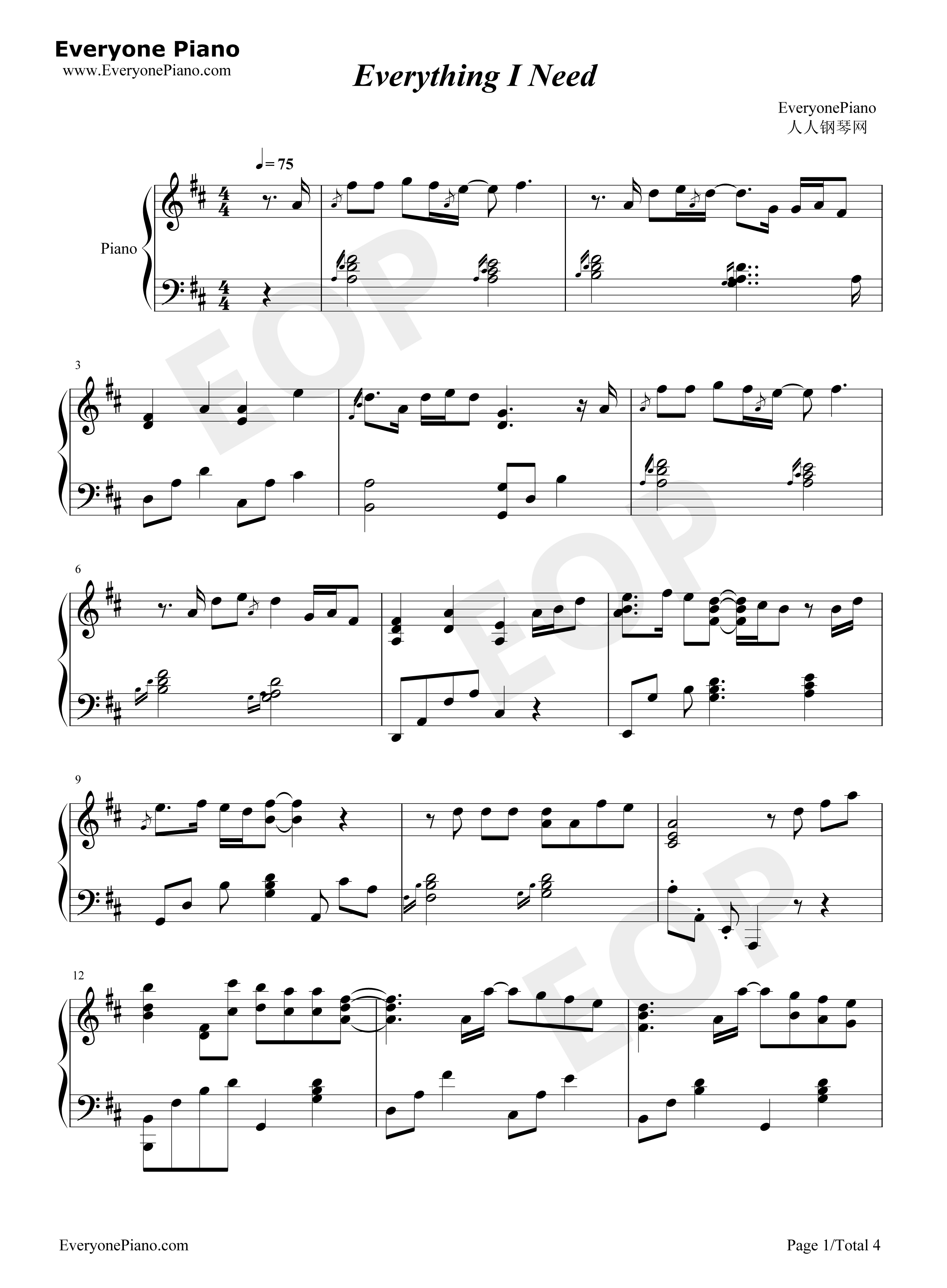 Everything_I_Need钢琴谱_Skylar_Grey