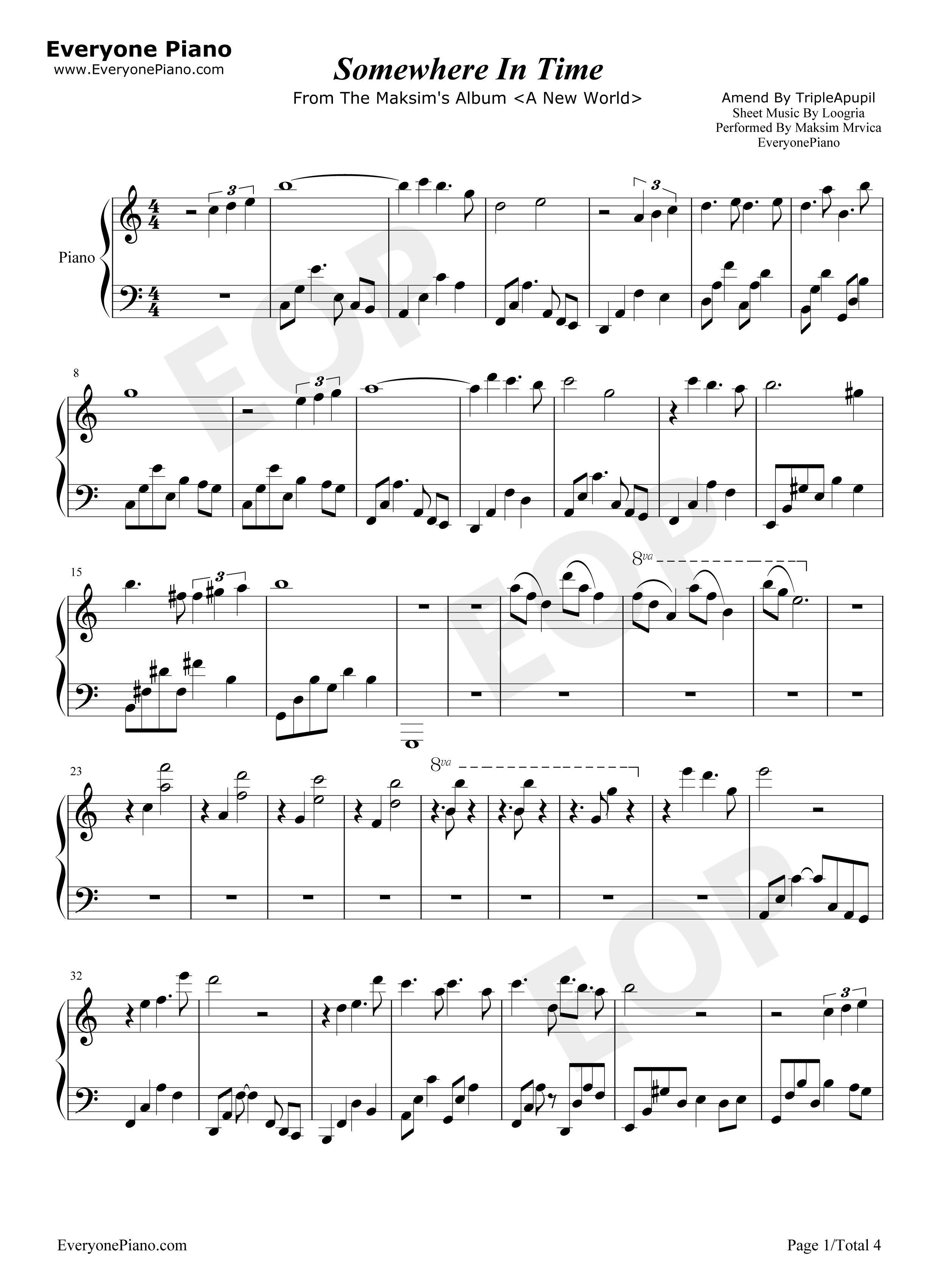 Somewhere_In_Time钢琴谱_马克西姆