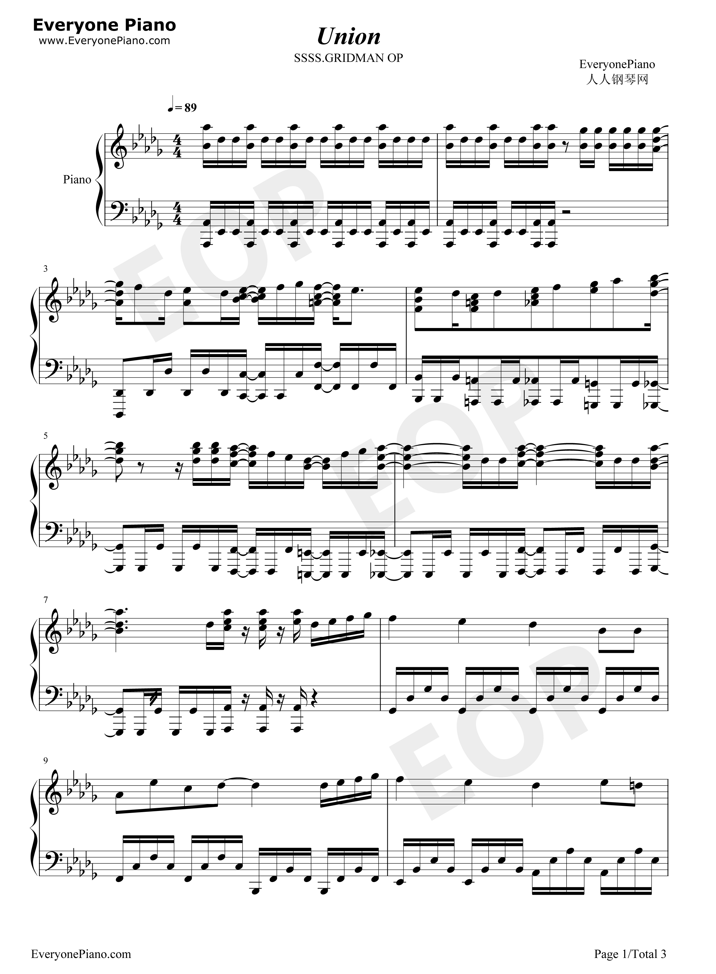 Union钢琴谱_OxT