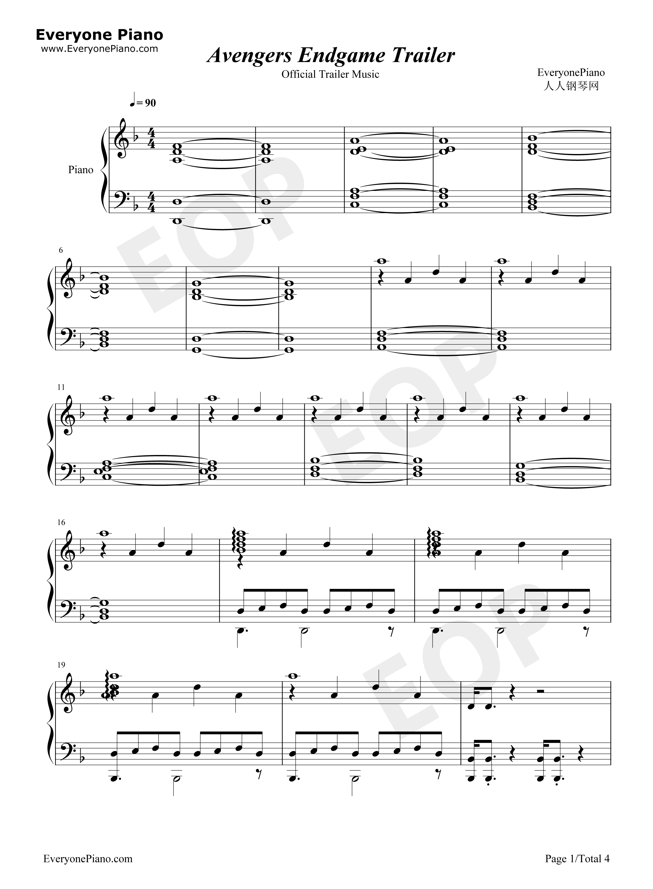 复仇者联盟4终局之战钢琴谱_Alan_Silvestri