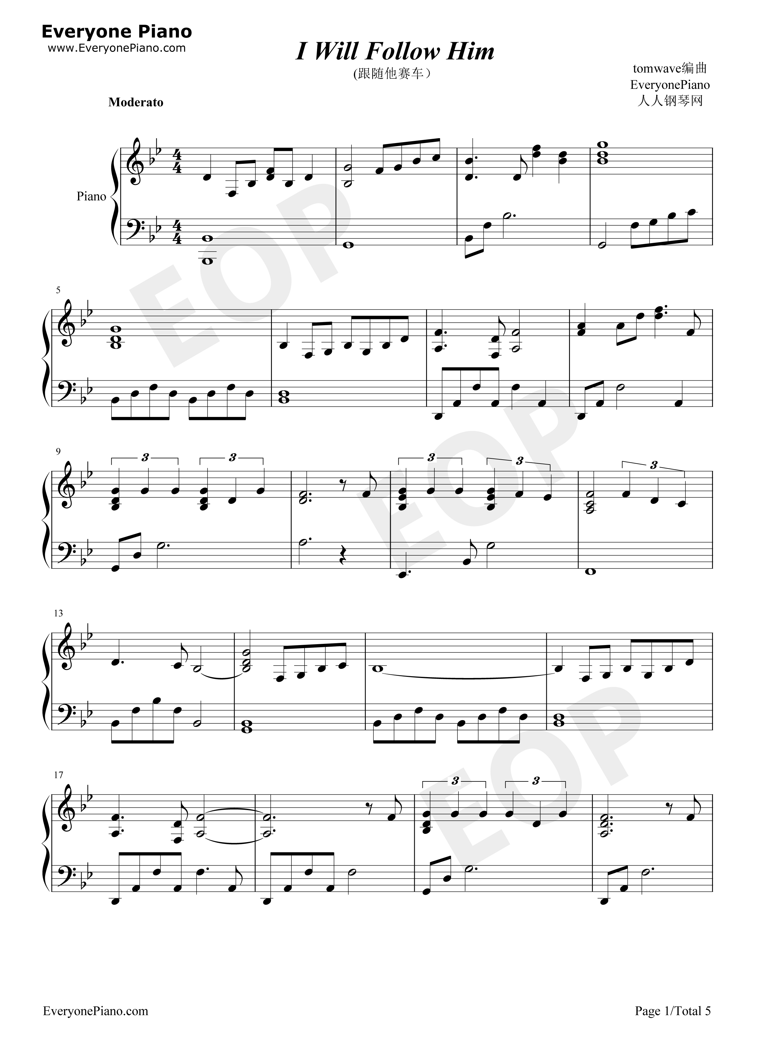 I_Will_Follow_Him钢琴谱_Deloris_The_Sisters