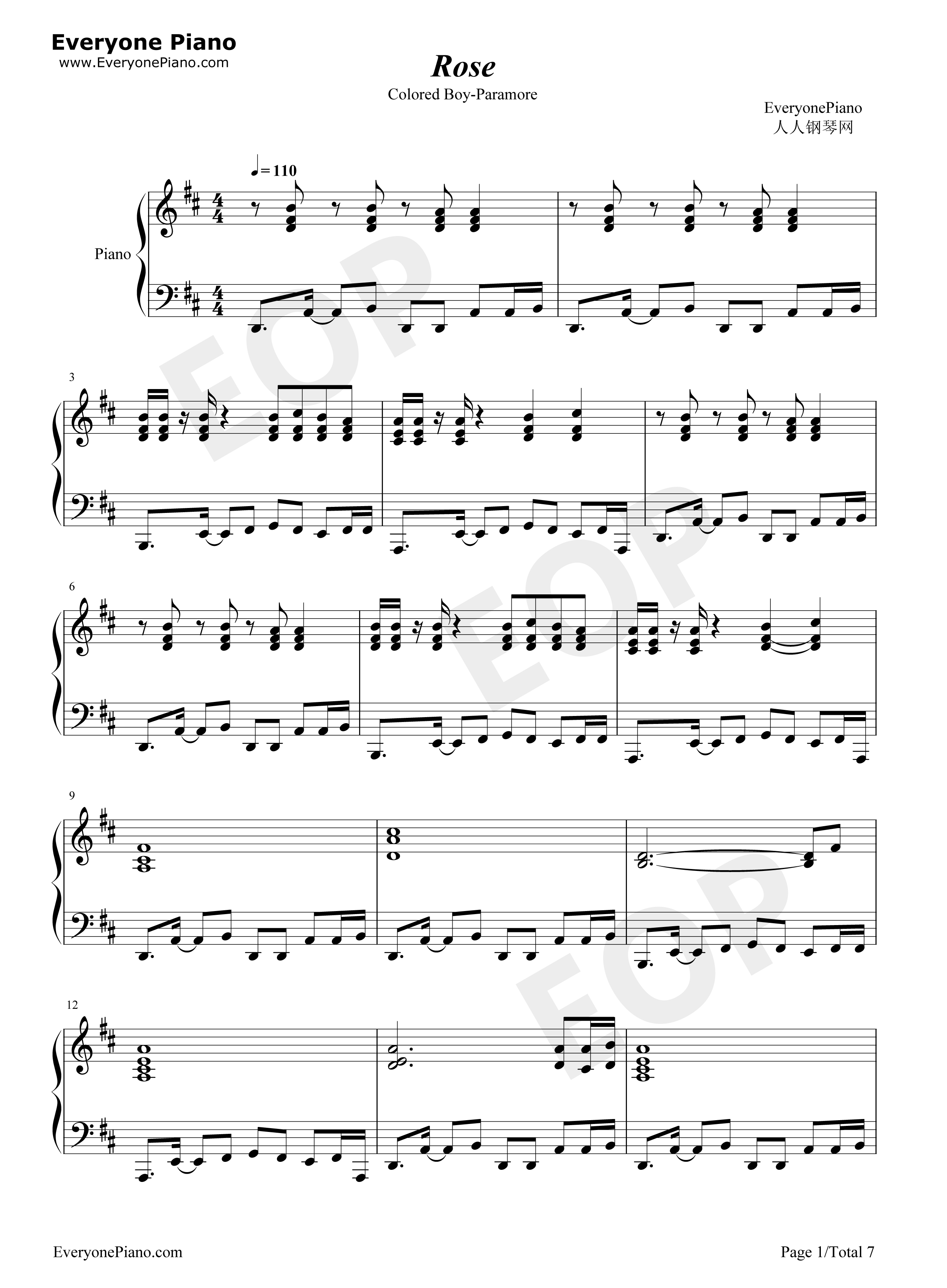 Rose钢琴谱_Paramore