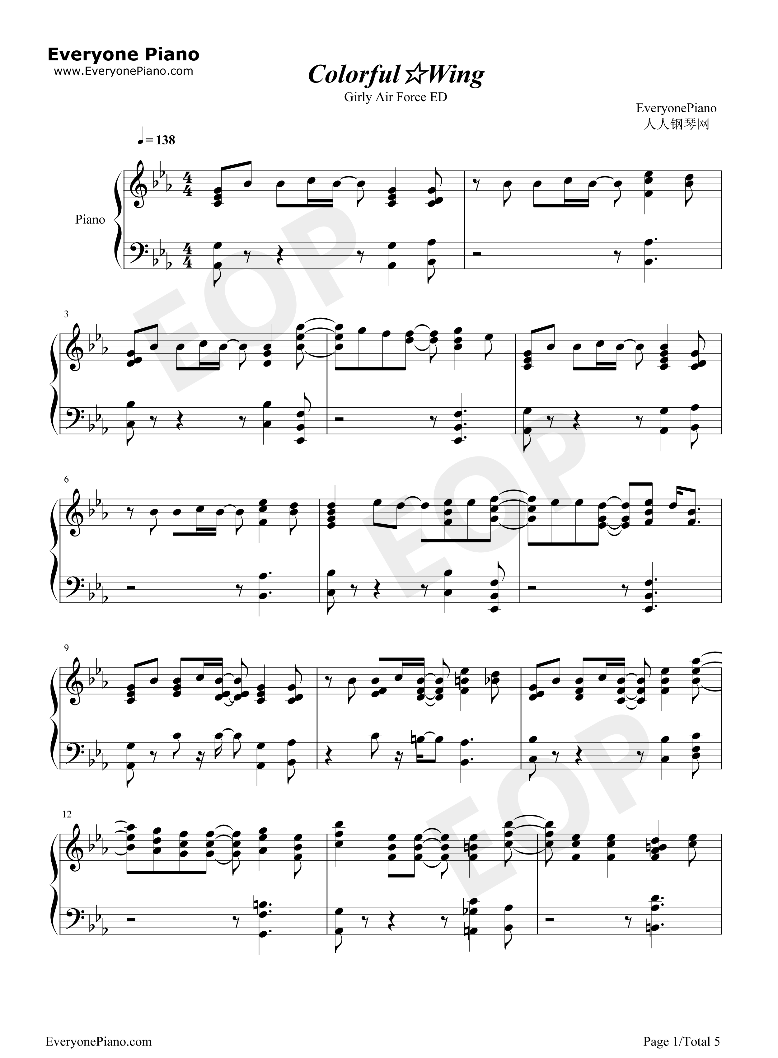 Colorful_Wing钢琴谱_森嶋优花_大和田仁美_井泽诗织
