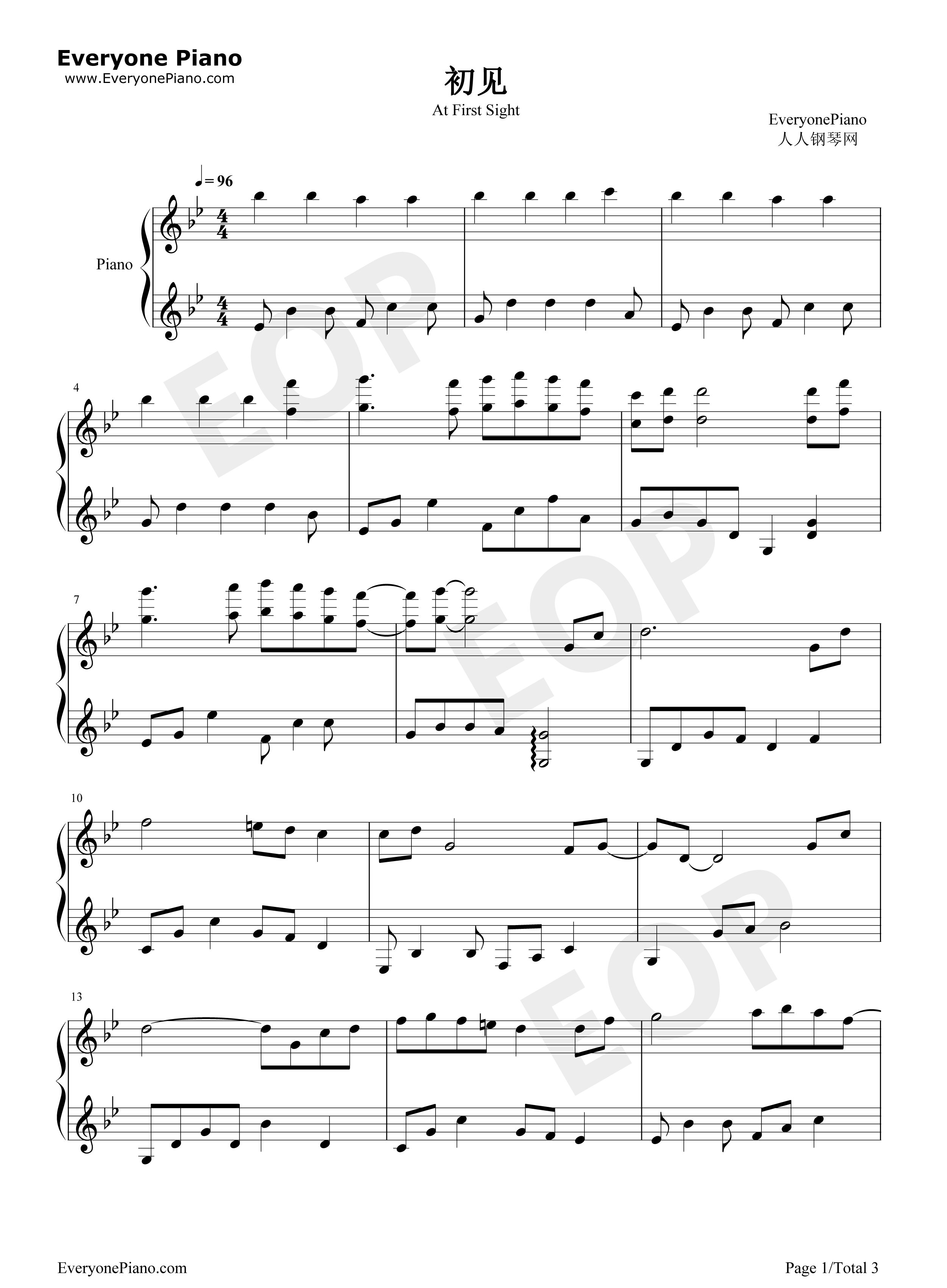 初见钢琴谱_余昭源_叶里