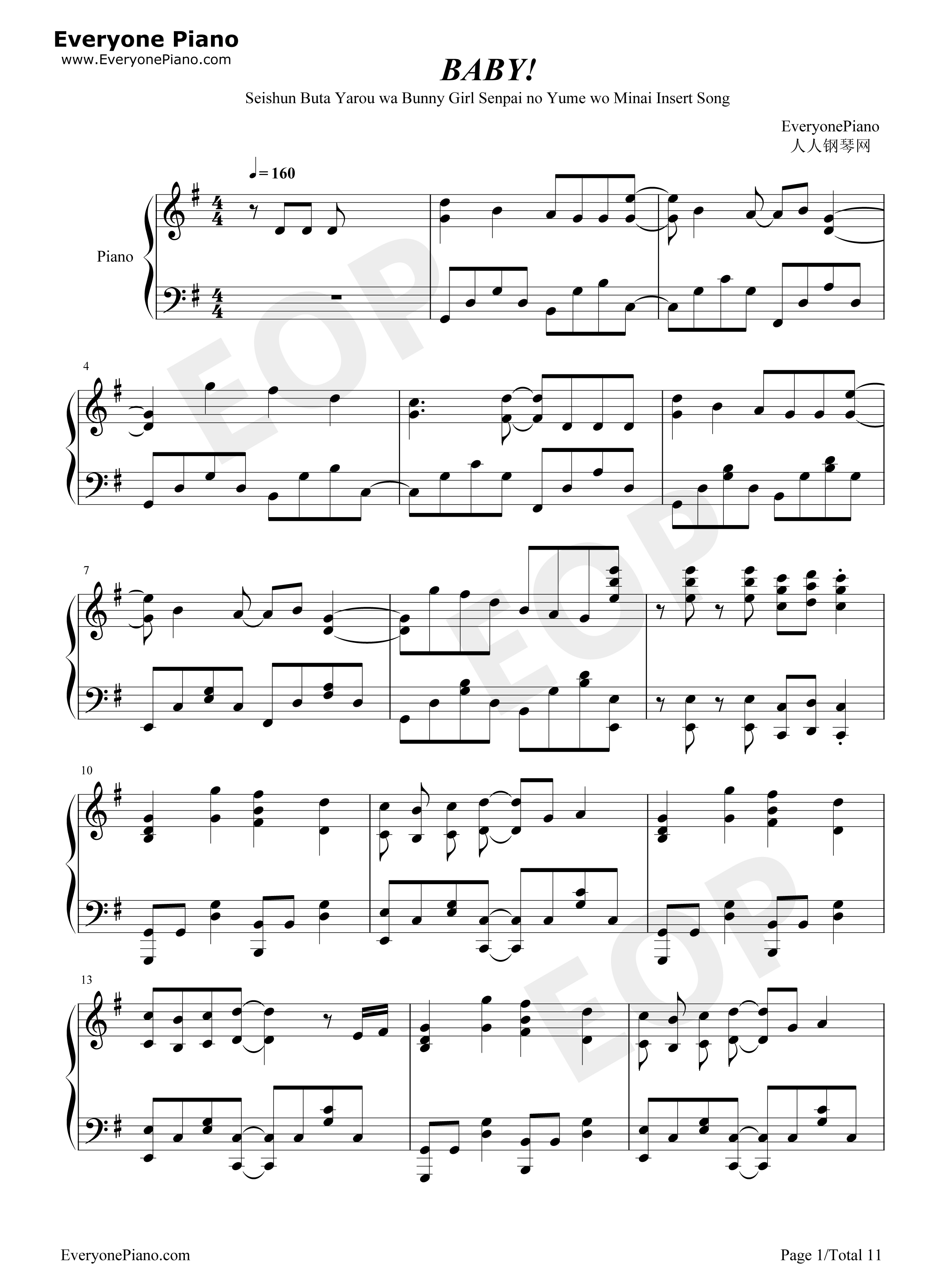 BABY钢琴谱_甜蜜子弹