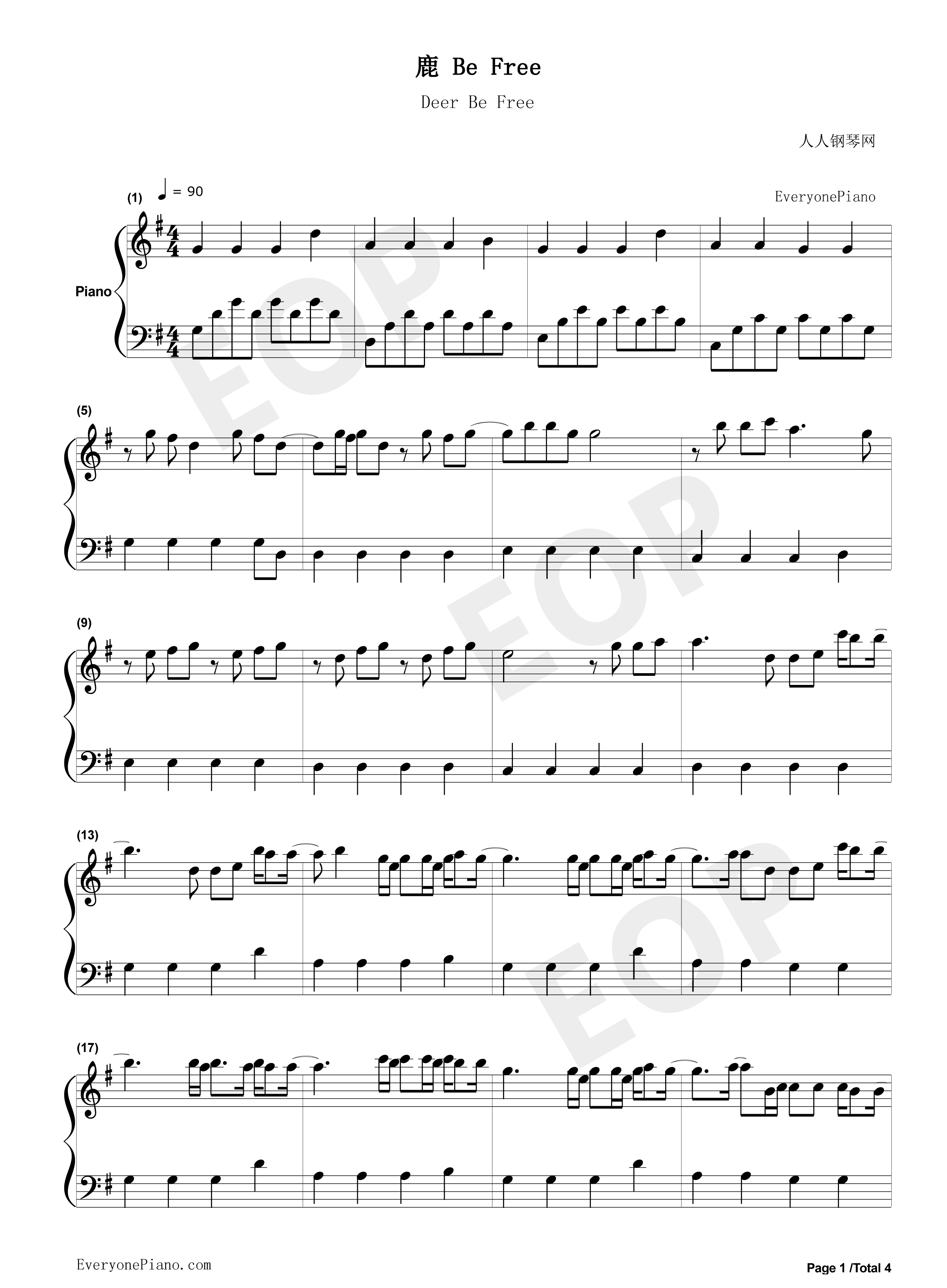 鹿_Be_Free钢琴谱_尚雯婕