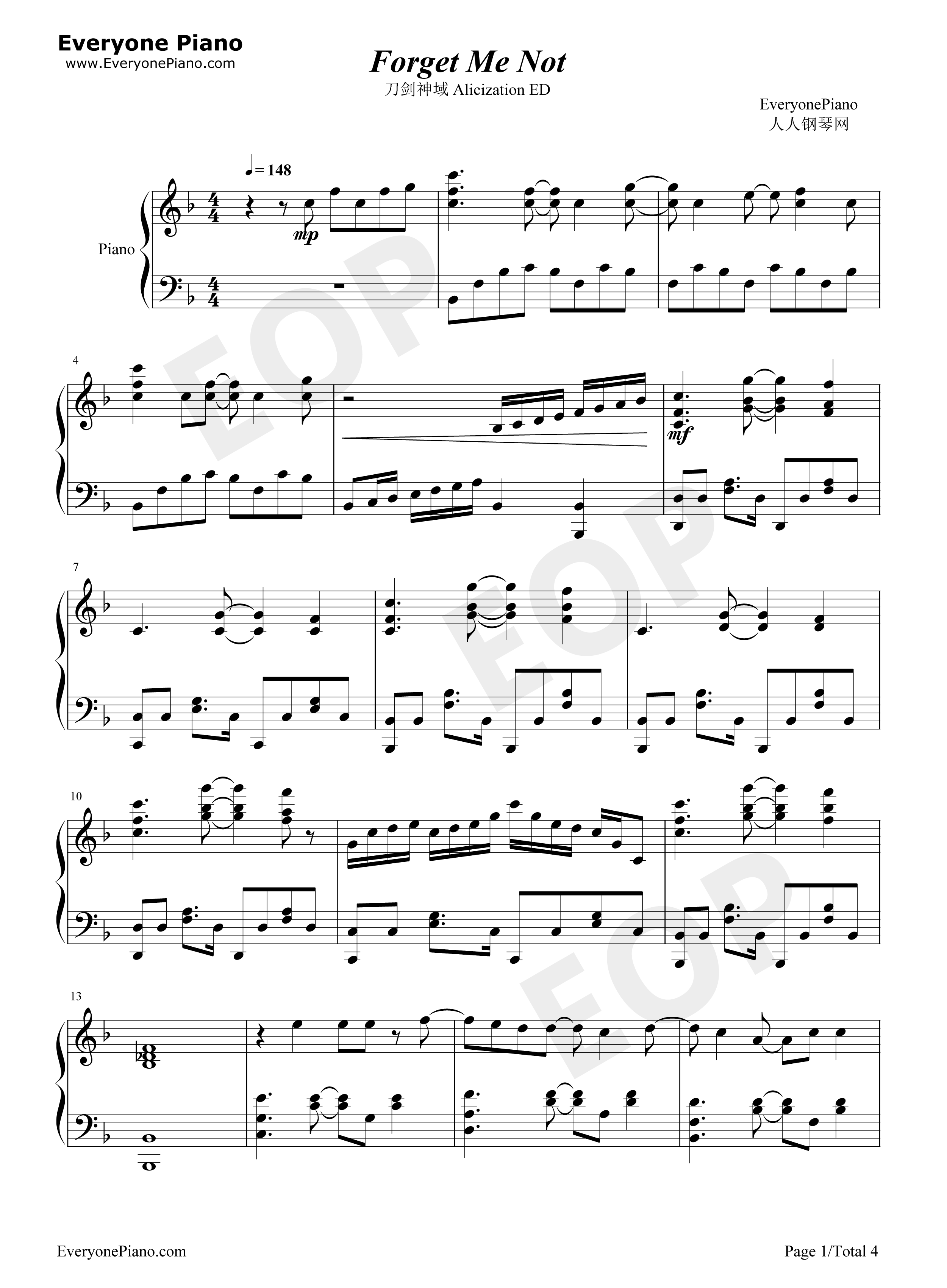 forget钢琴谱_ReoNa