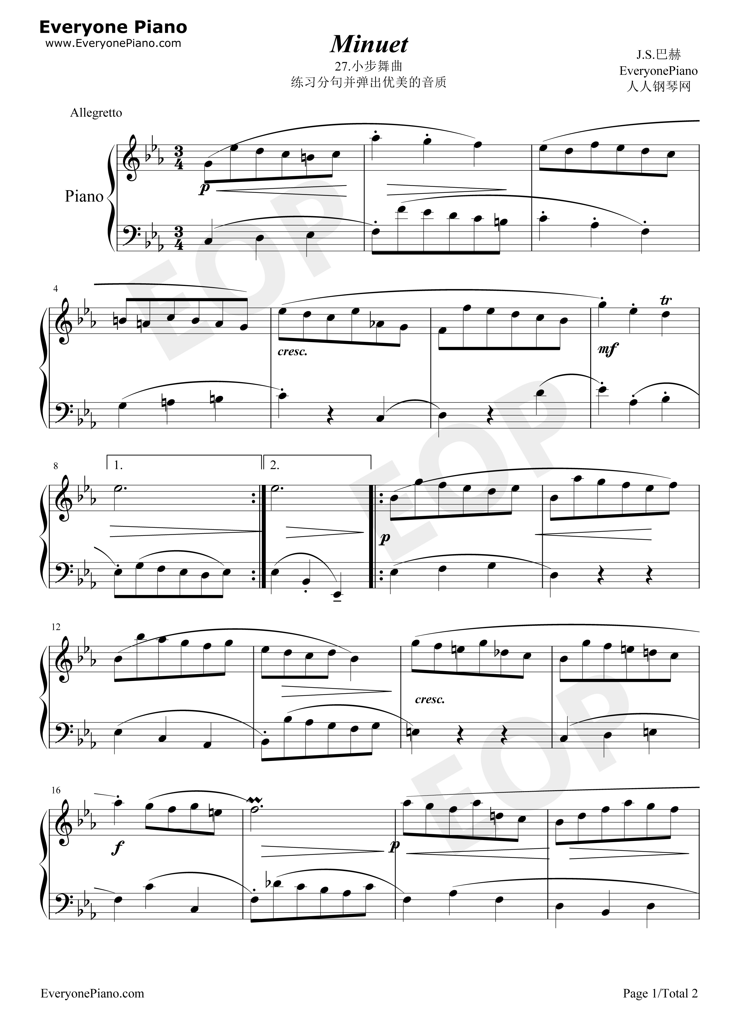 小步舞曲_27钢琴谱_巴赫