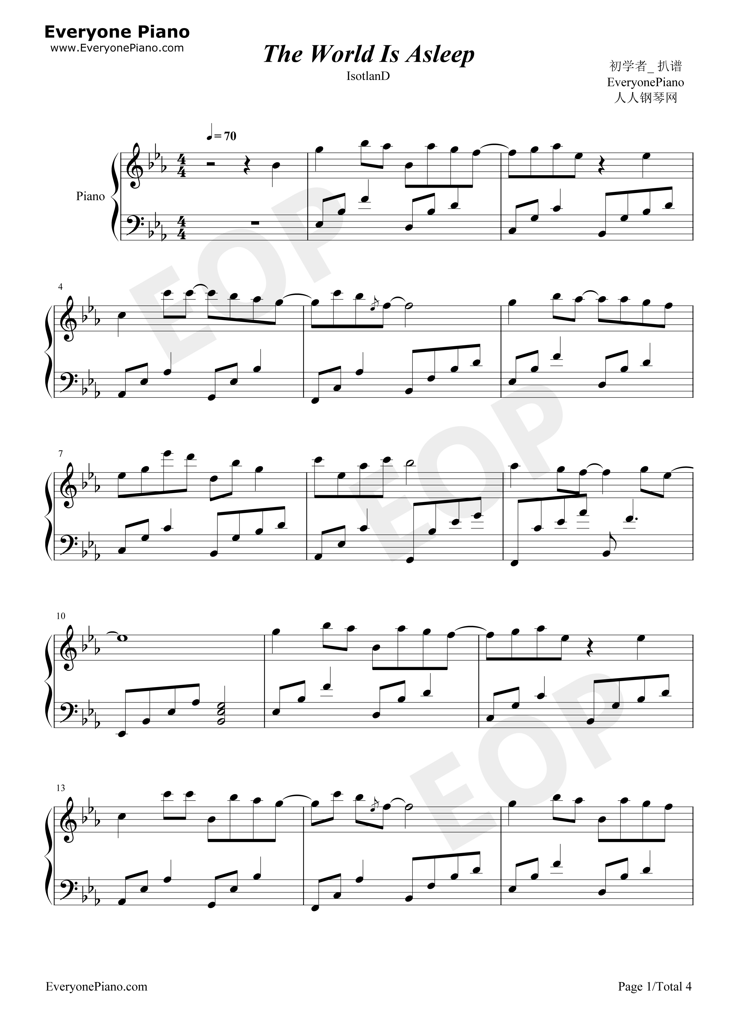 The_World_Is_Asleep钢琴谱_IsotlanD