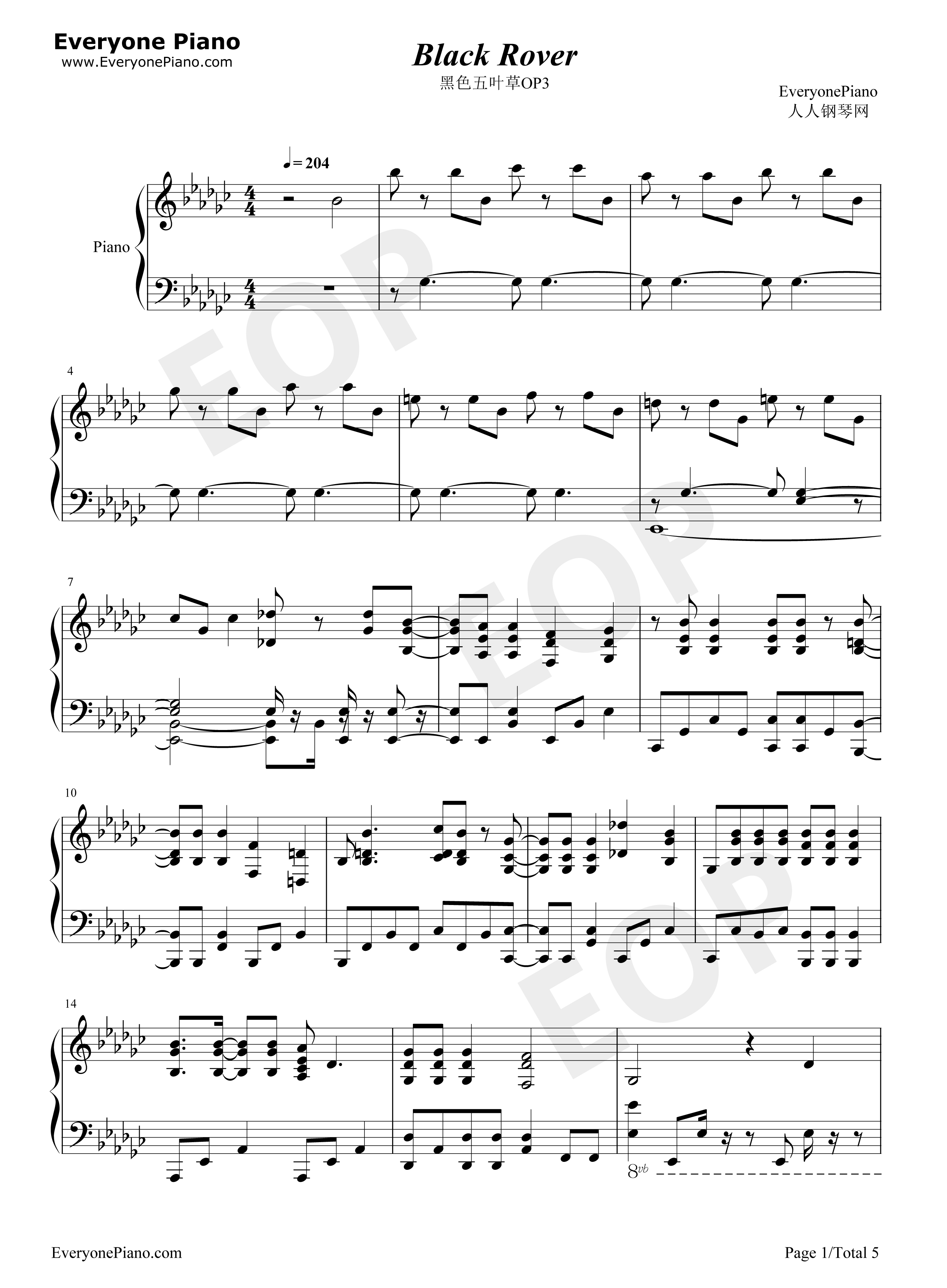 Black_Rover钢琴谱_Bickeblanka