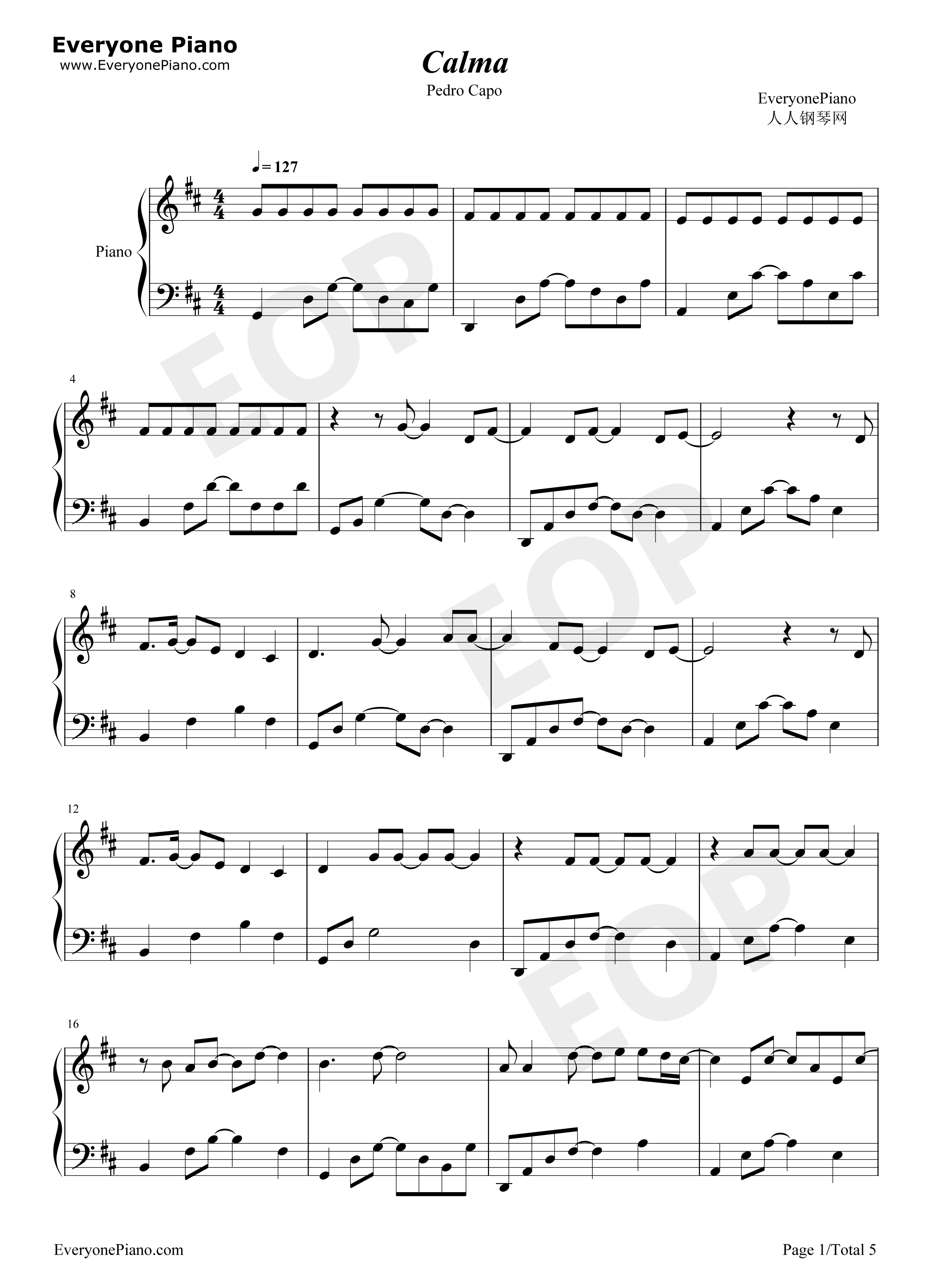 Calma钢琴谱_Pedro_Capo