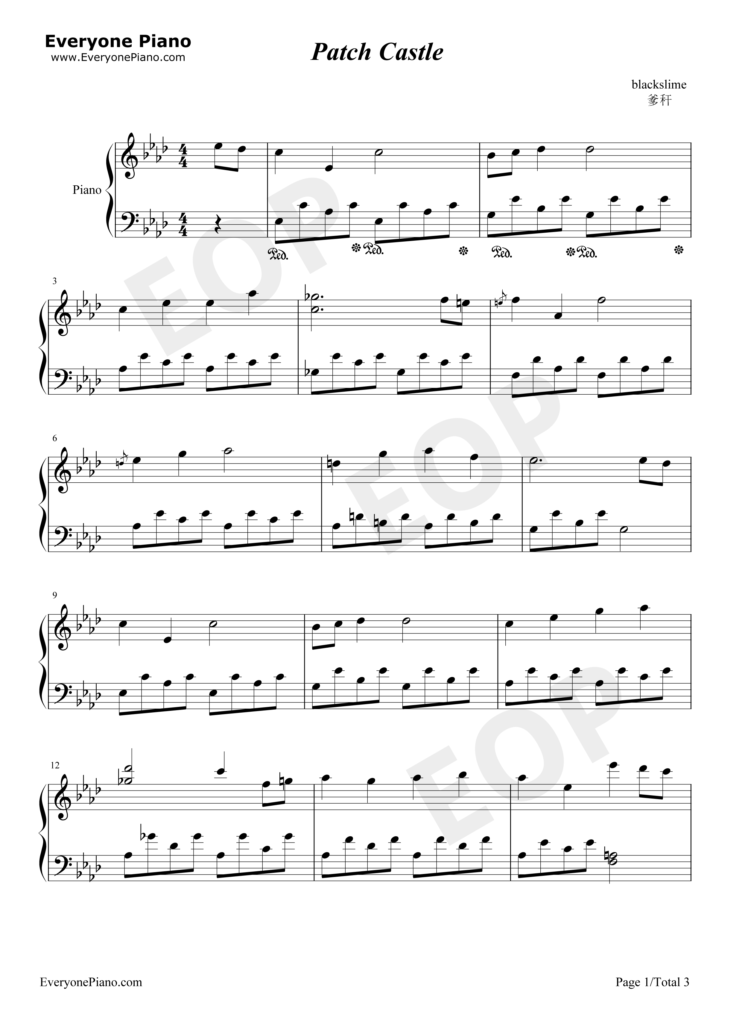 Patch_Castle钢琴谱_Tomoya_Tomita