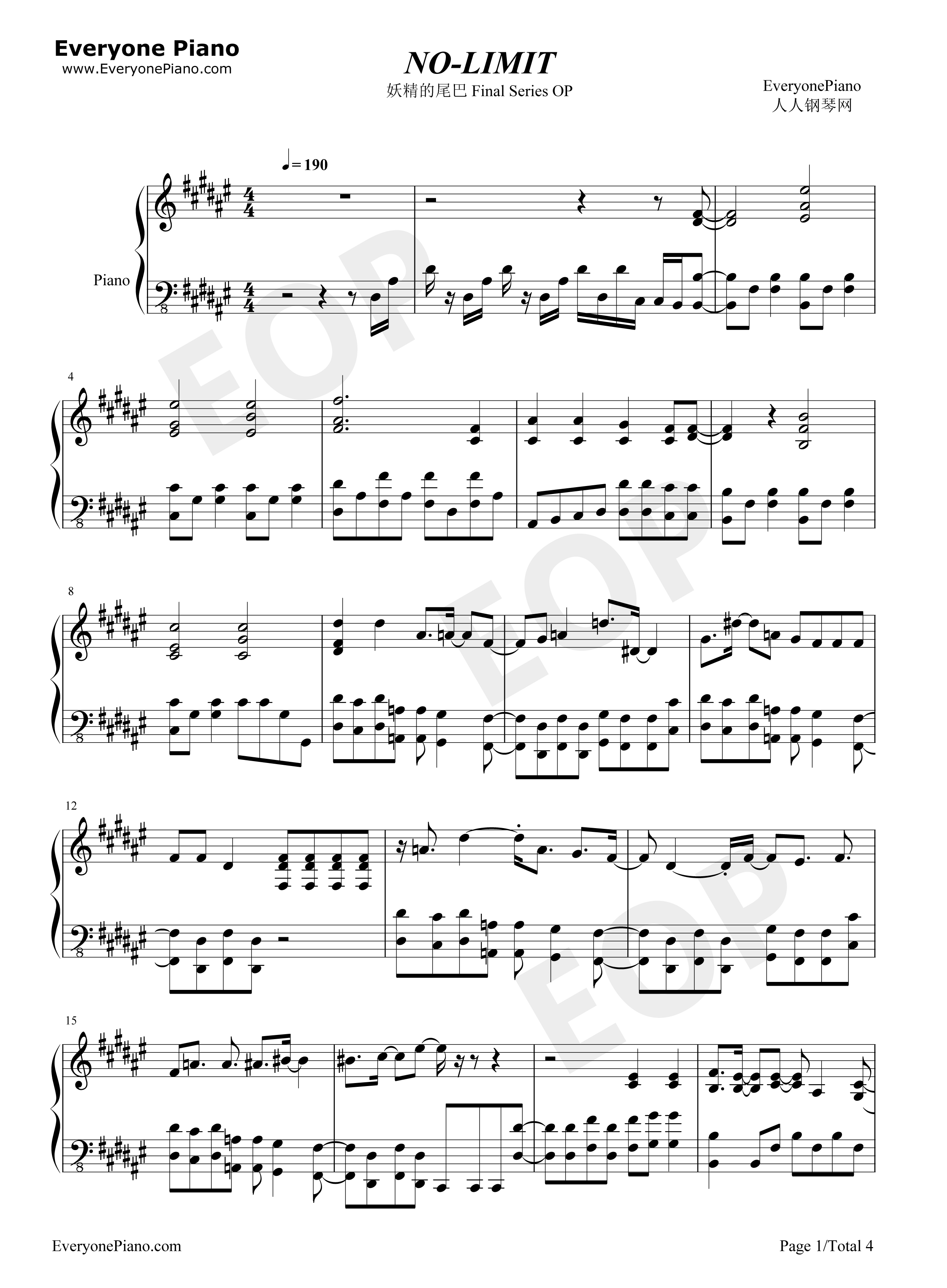 NO钢琴谱_大阪☆春夏秋冬