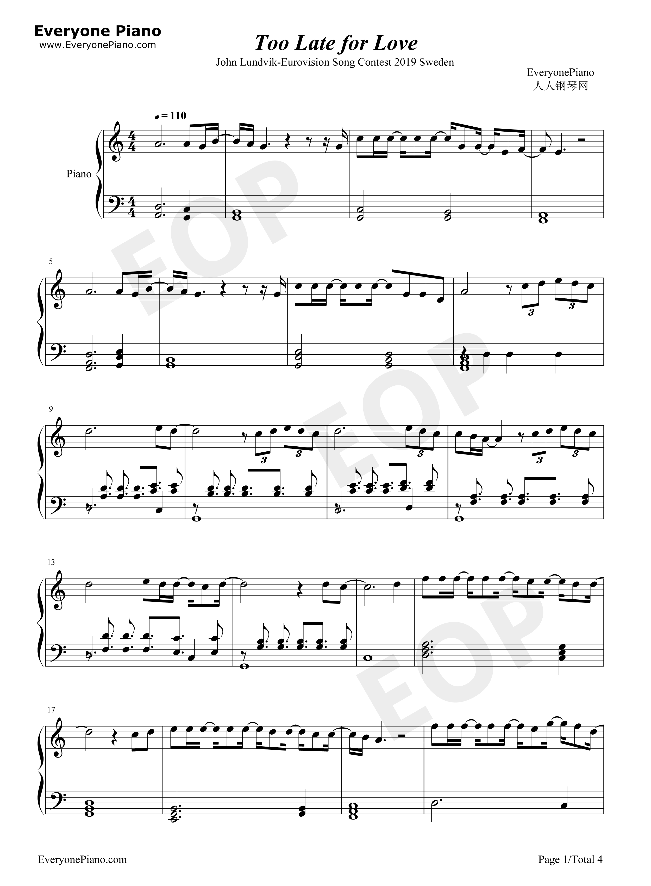 Too_Late_for_Love钢琴谱_John_Lundvik