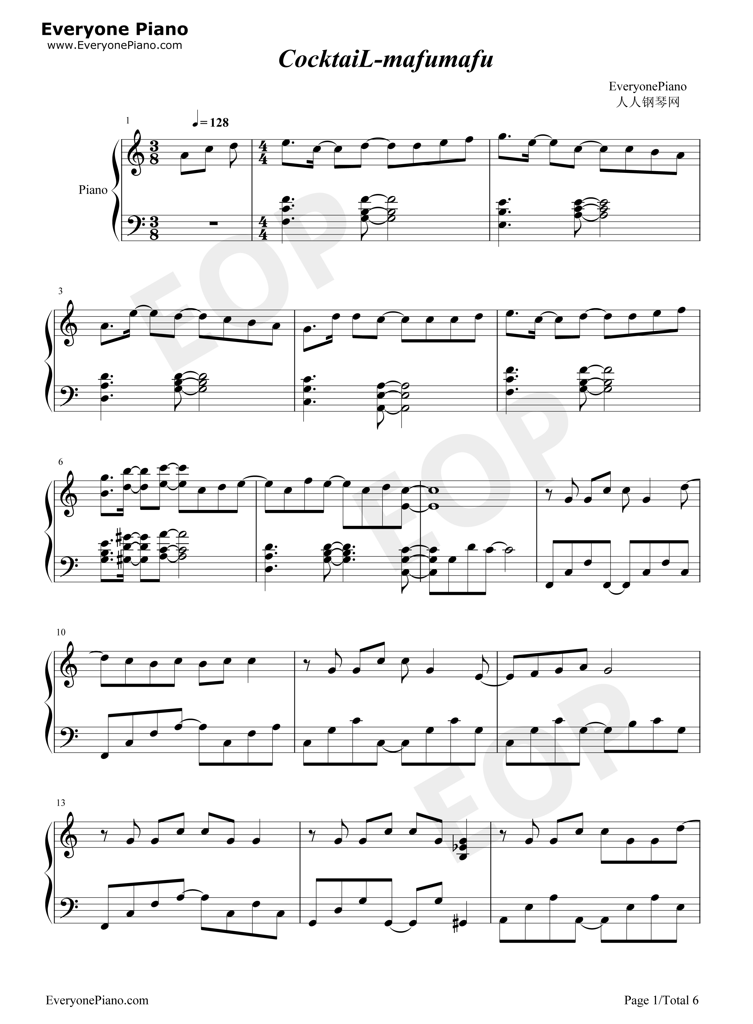 CocktaiL钢琴谱_Mafumafu