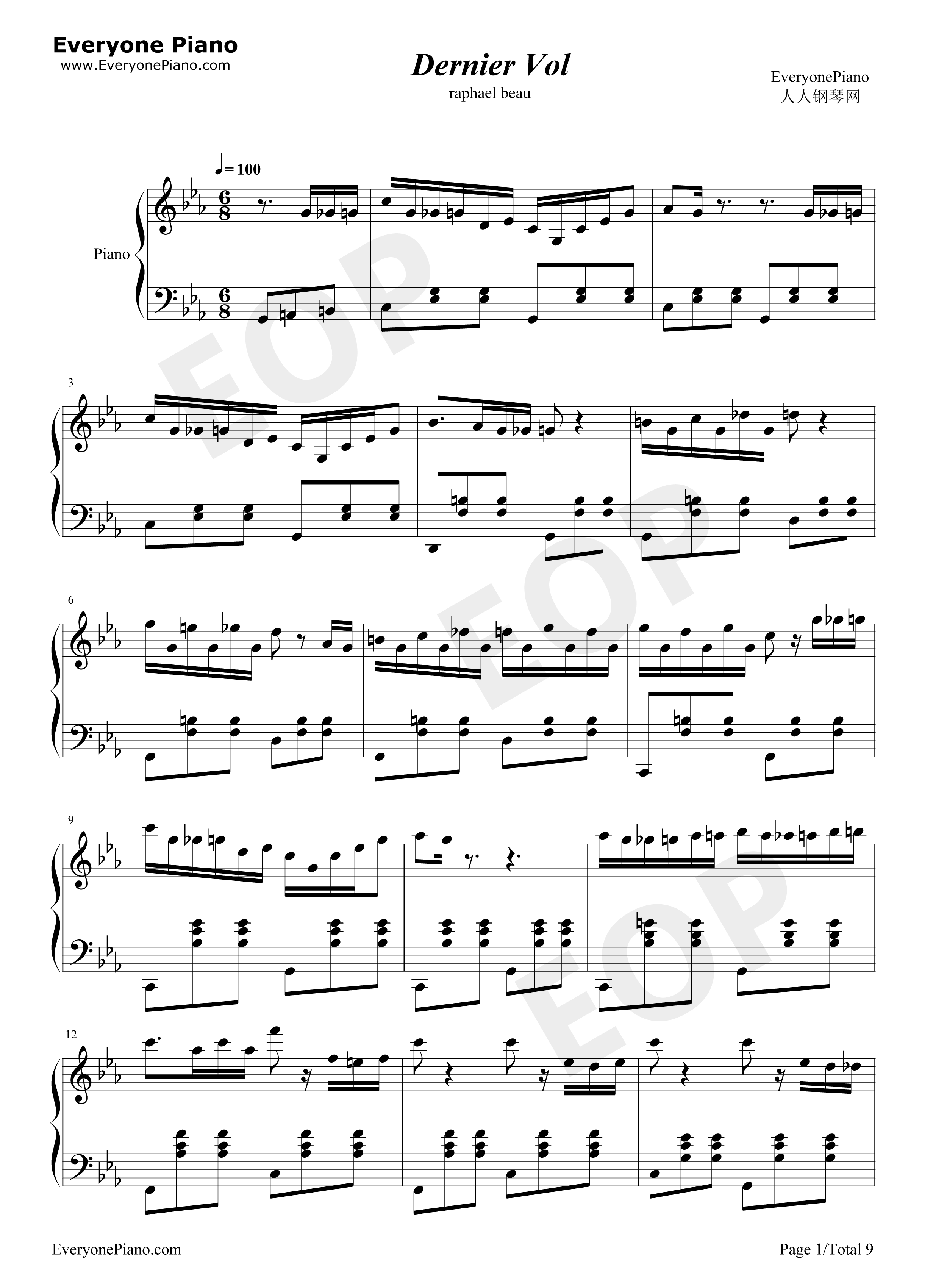 Dernier_Vol钢琴谱_Raphaël_Beau