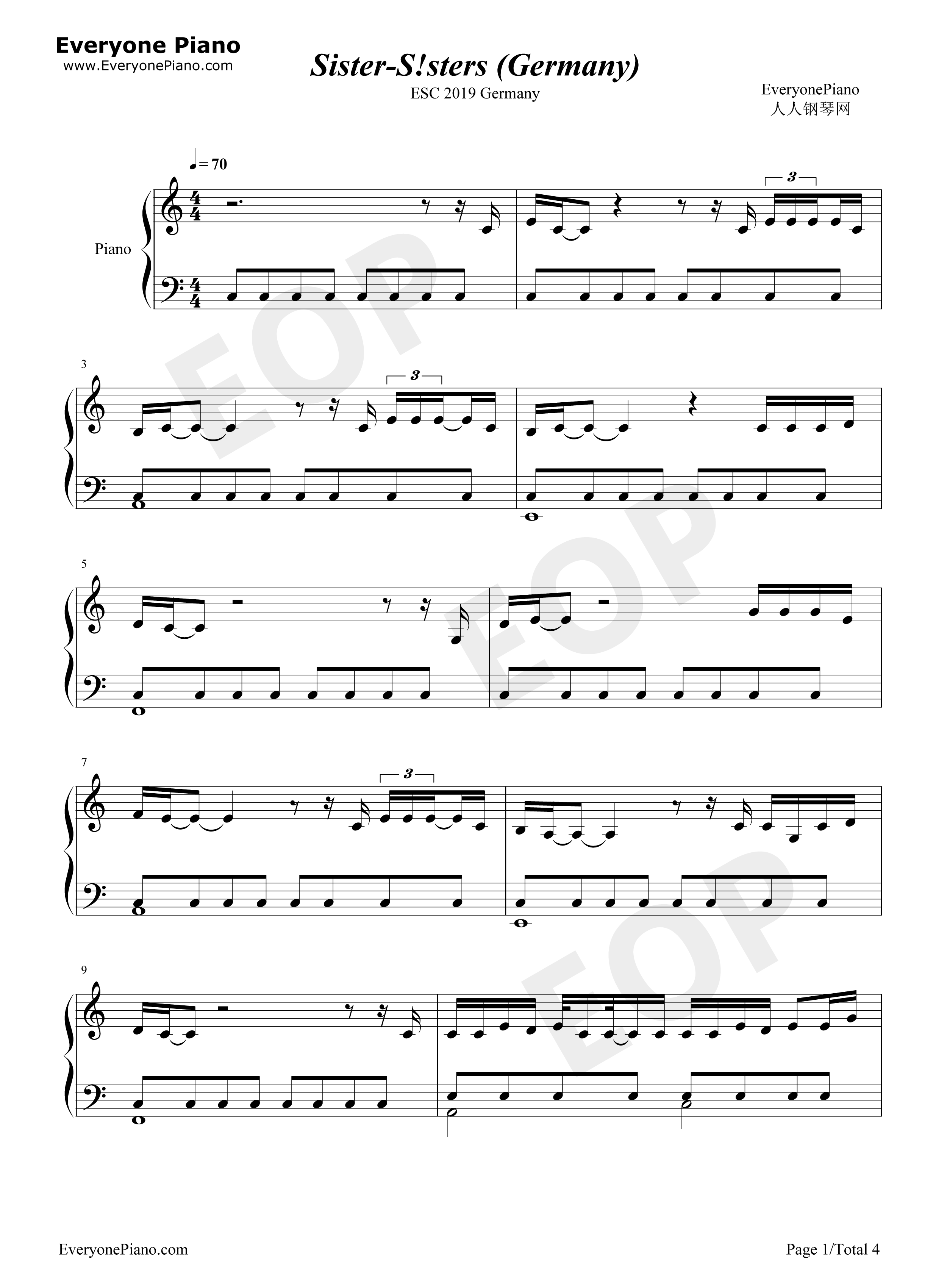 Sister钢琴谱_S!sters