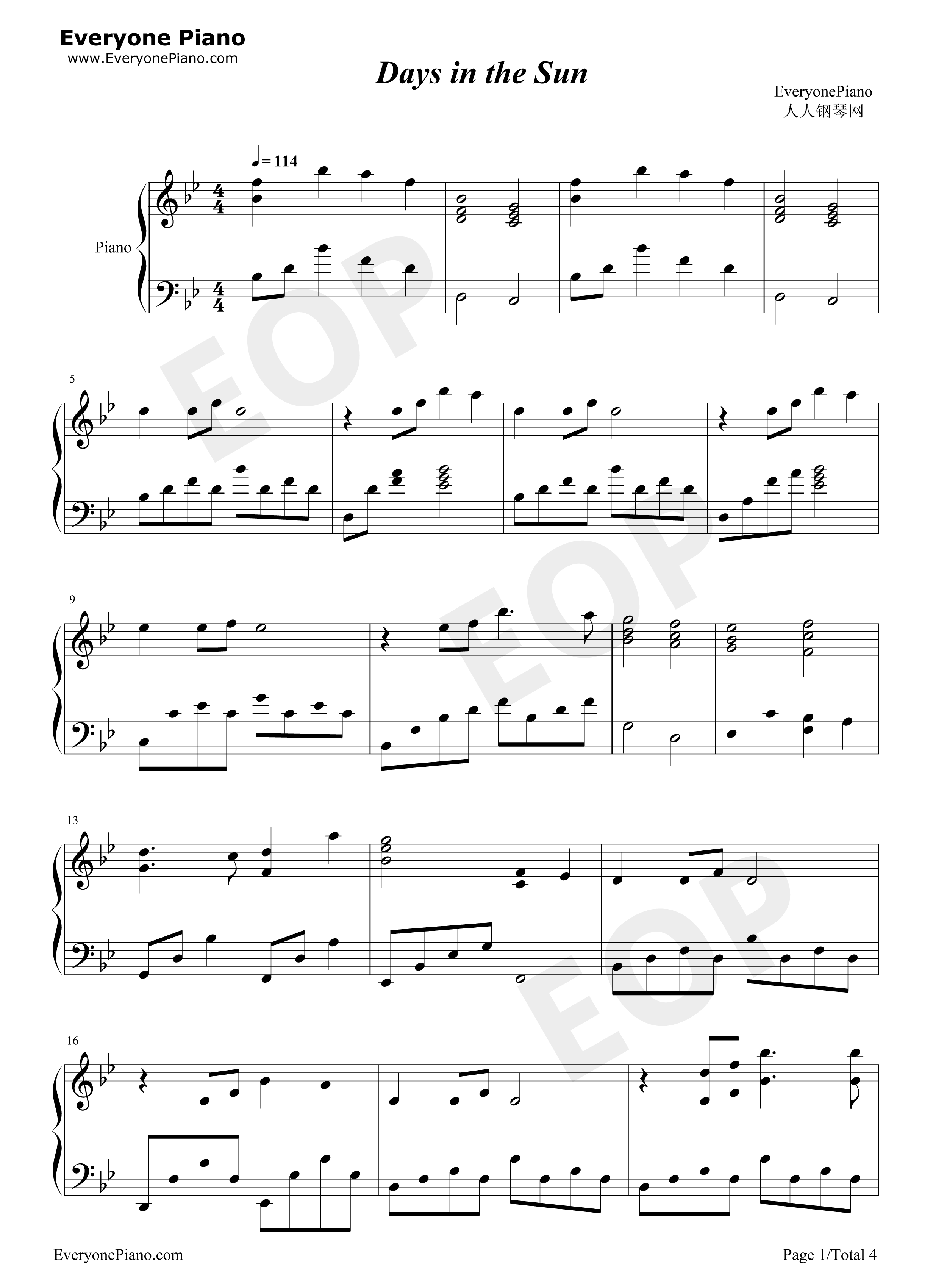 Days_in_the_Sun钢琴谱_Alan_Menken