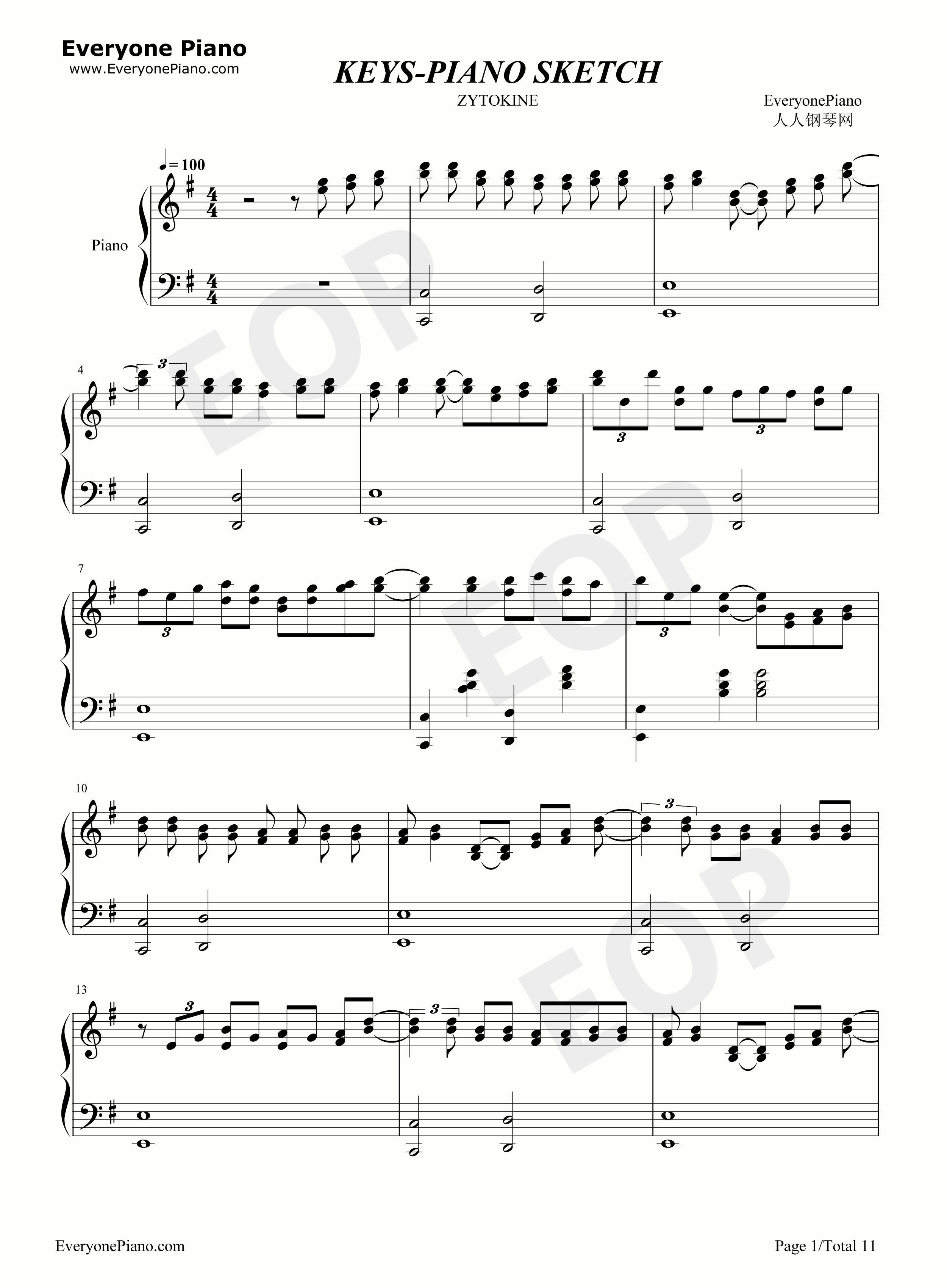 KEYS钢琴谱_ZYTOKINE