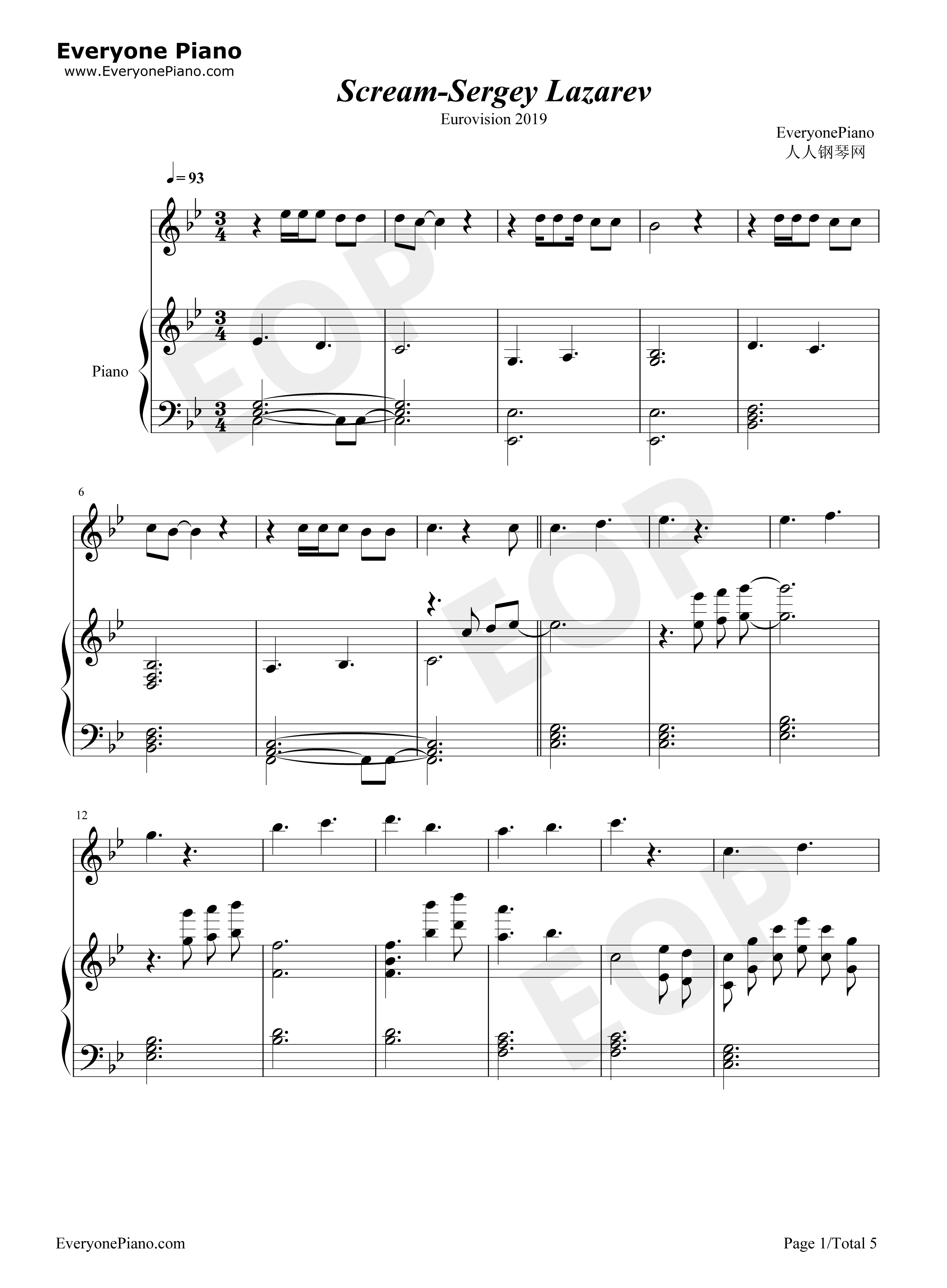 Scream钢琴谱_Sergey_Lazarev