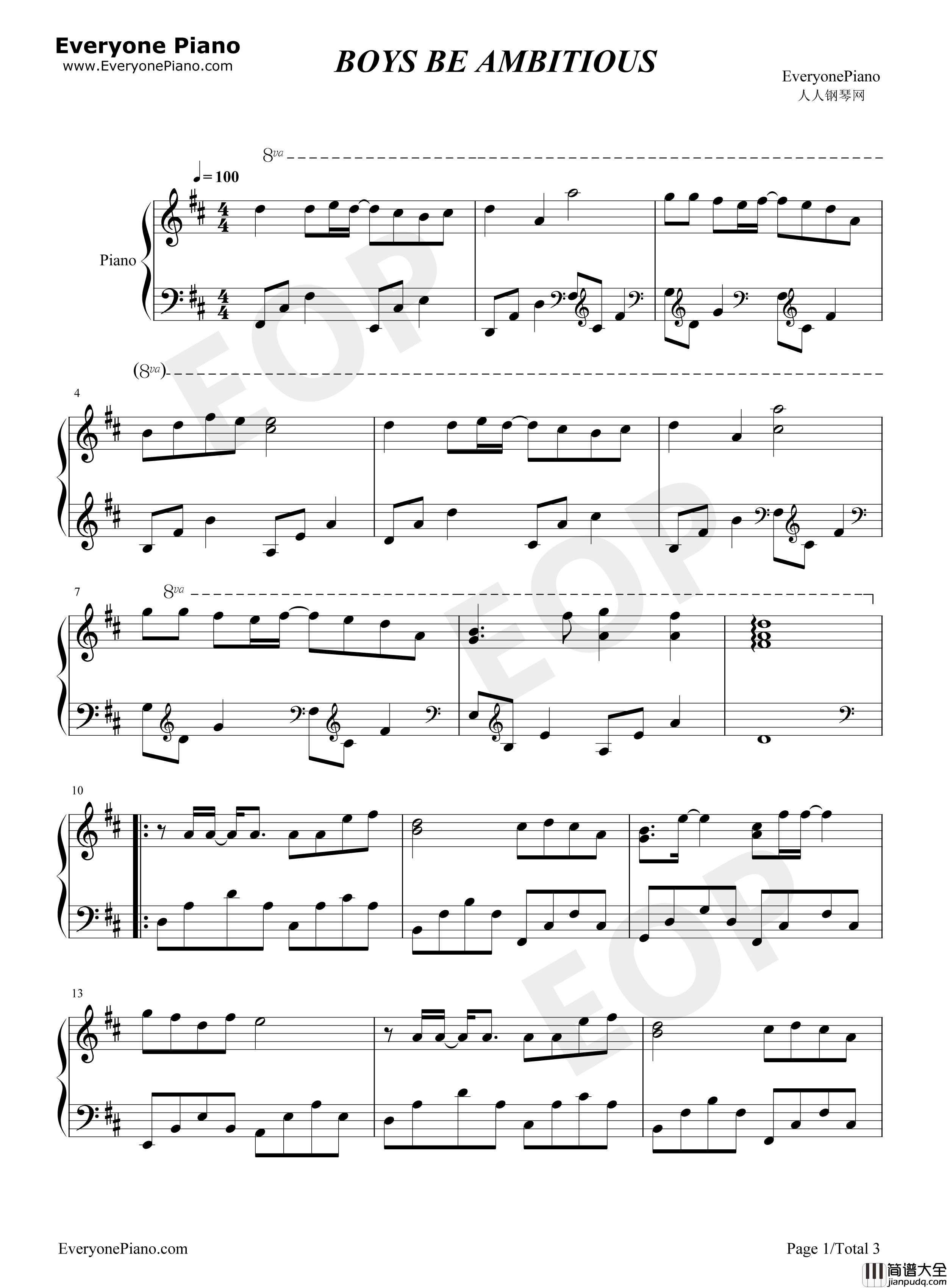 BOYS_BE_AMBITIOUS钢琴谱_三重野瞳
