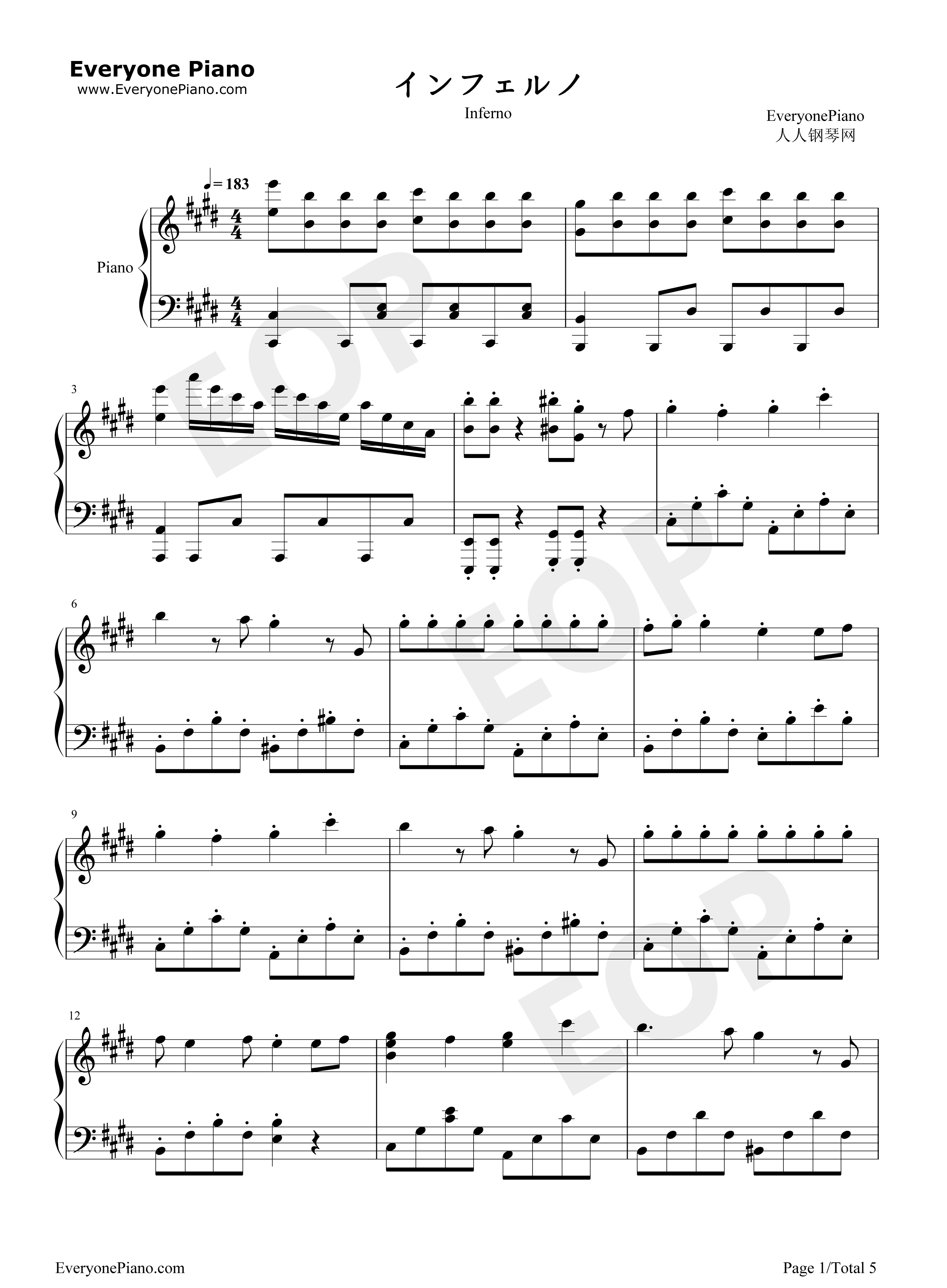 インフェルノ钢琴谱_Mrs._GREEN_APPLE