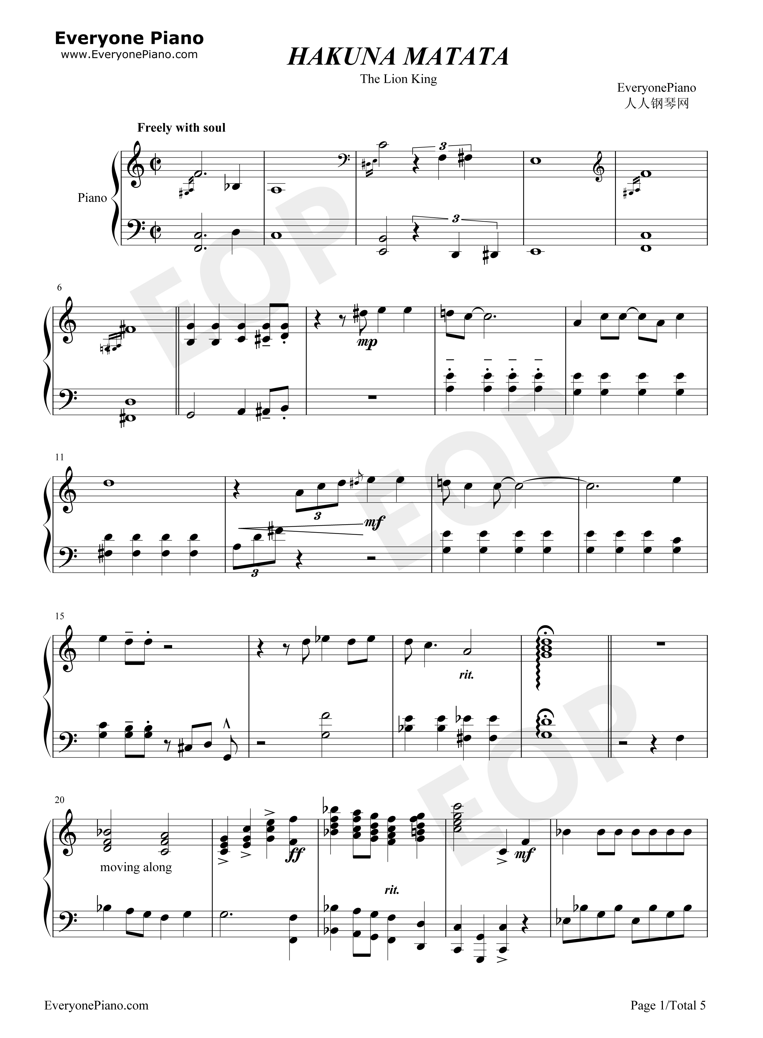 Hakuna_Matata钢琴谱_Elton_John