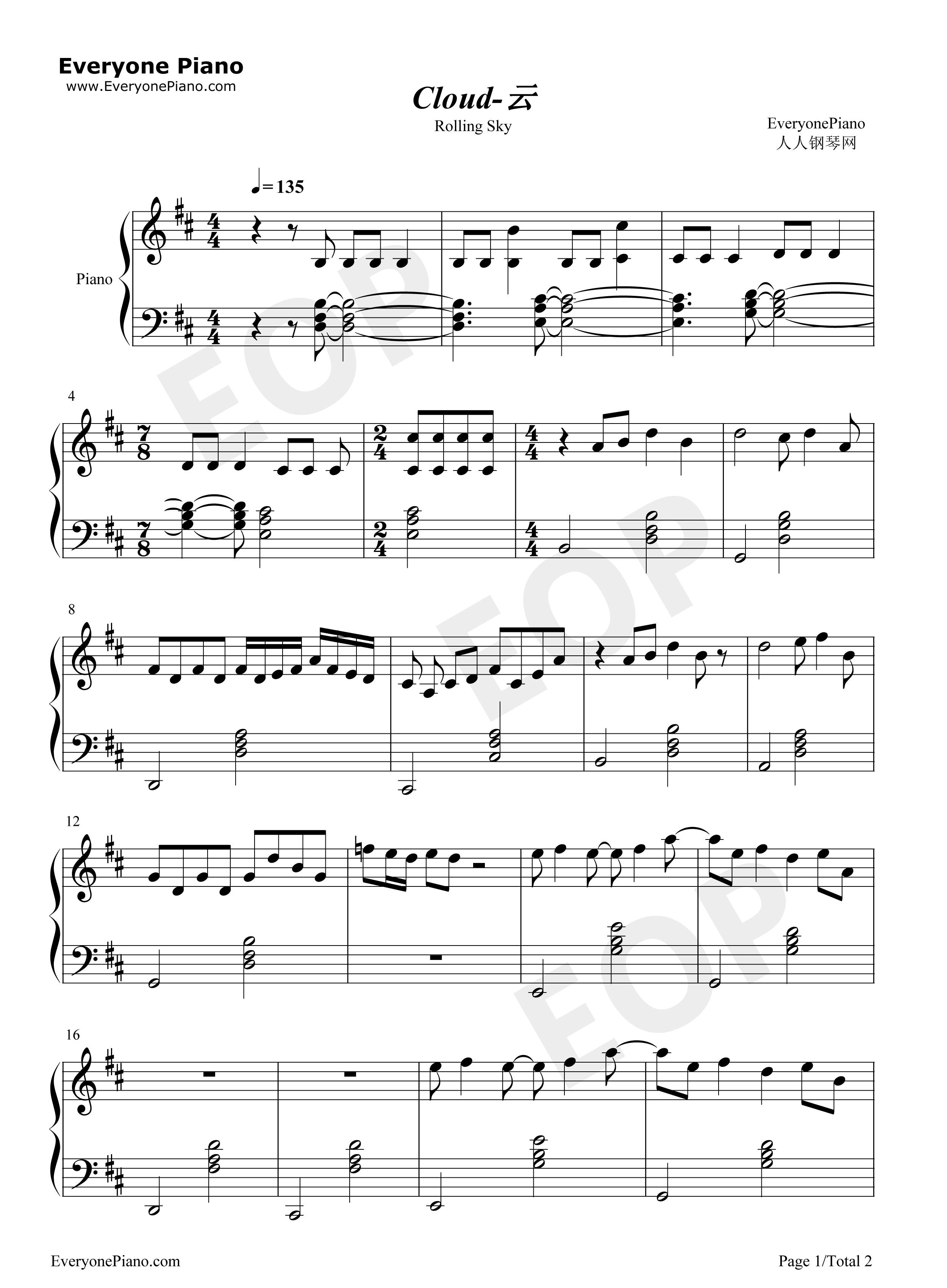 Cloud钢琴谱_Cheetah_Mobile