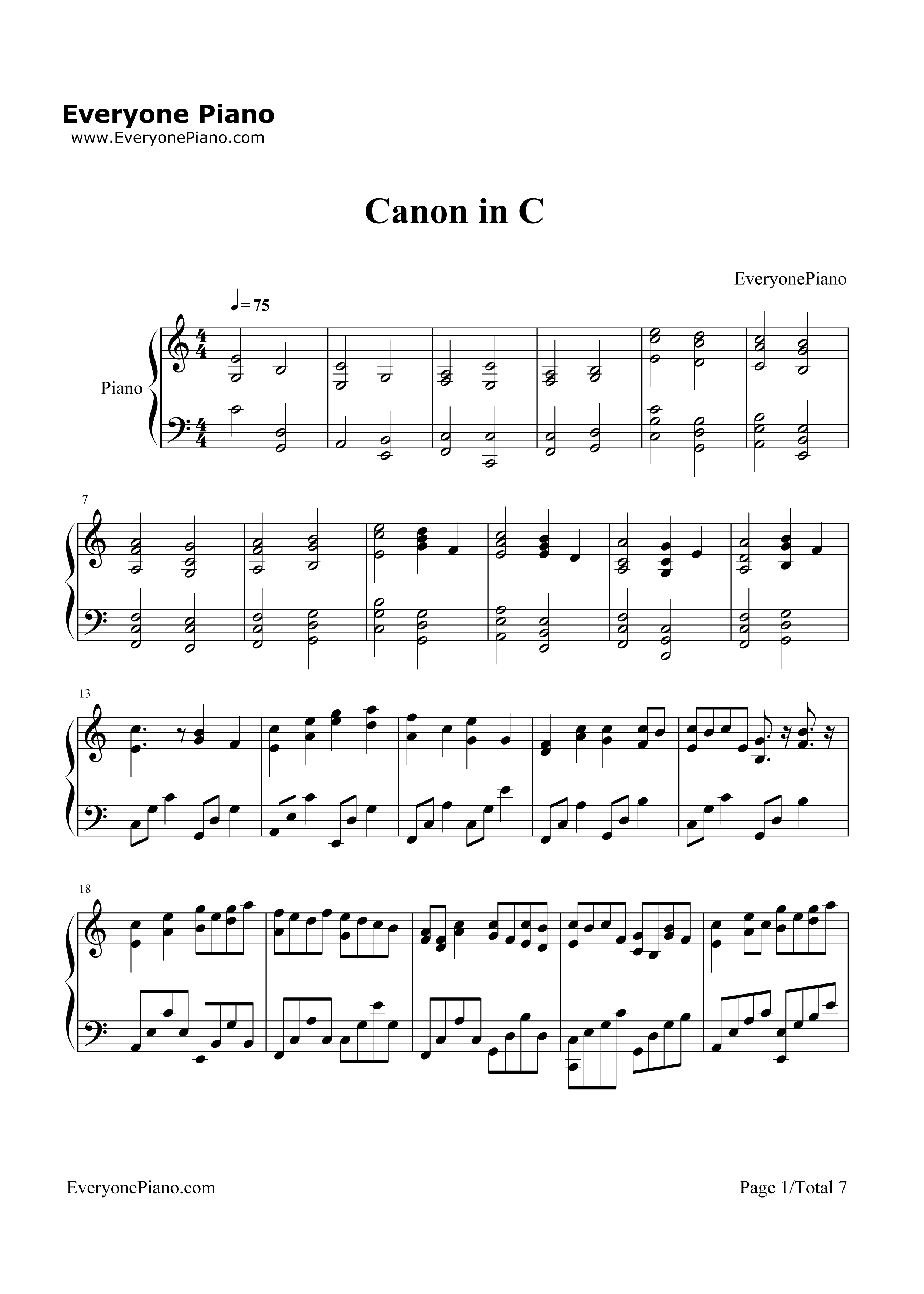 c大调卡农钢琴谱_帕赫贝尔