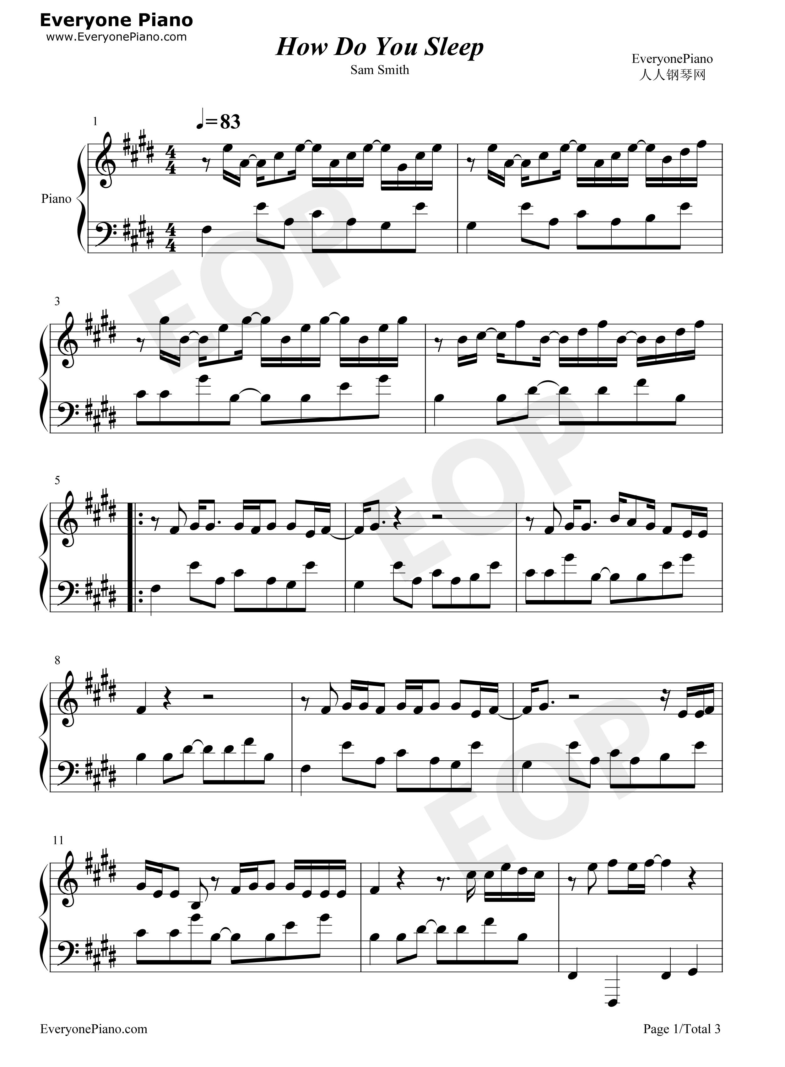 How_Do_You_Sleep钢琴谱_Sam_Smith