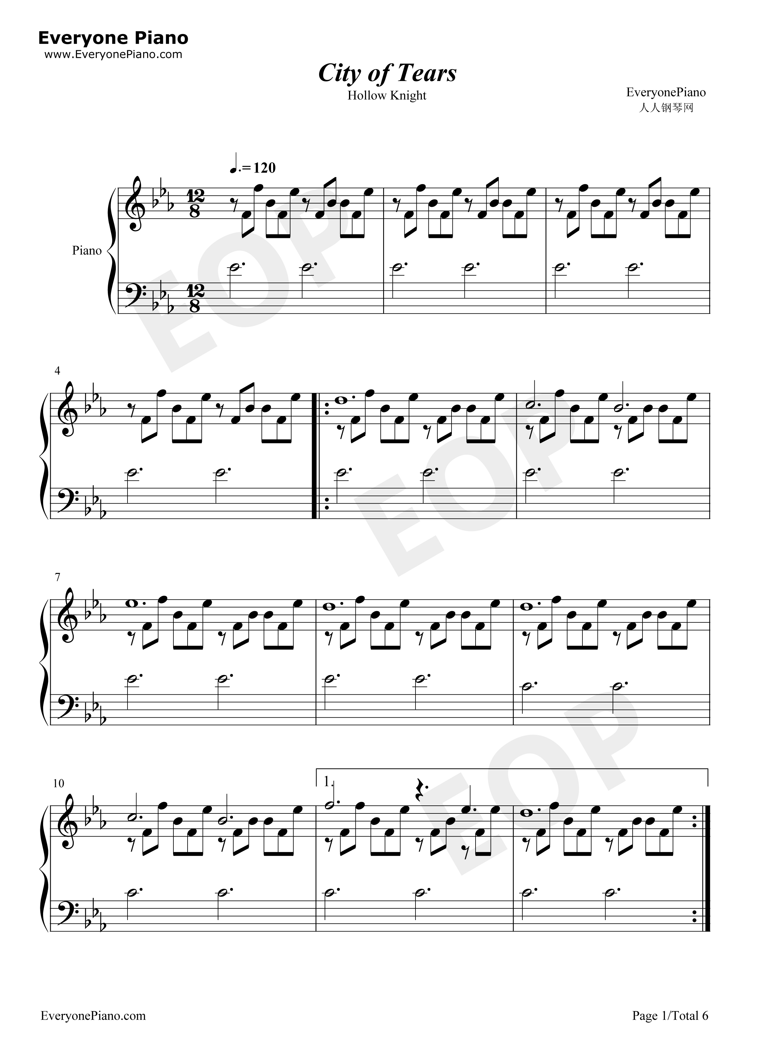 City_of_Tears钢琴谱_Christopher_Larkin