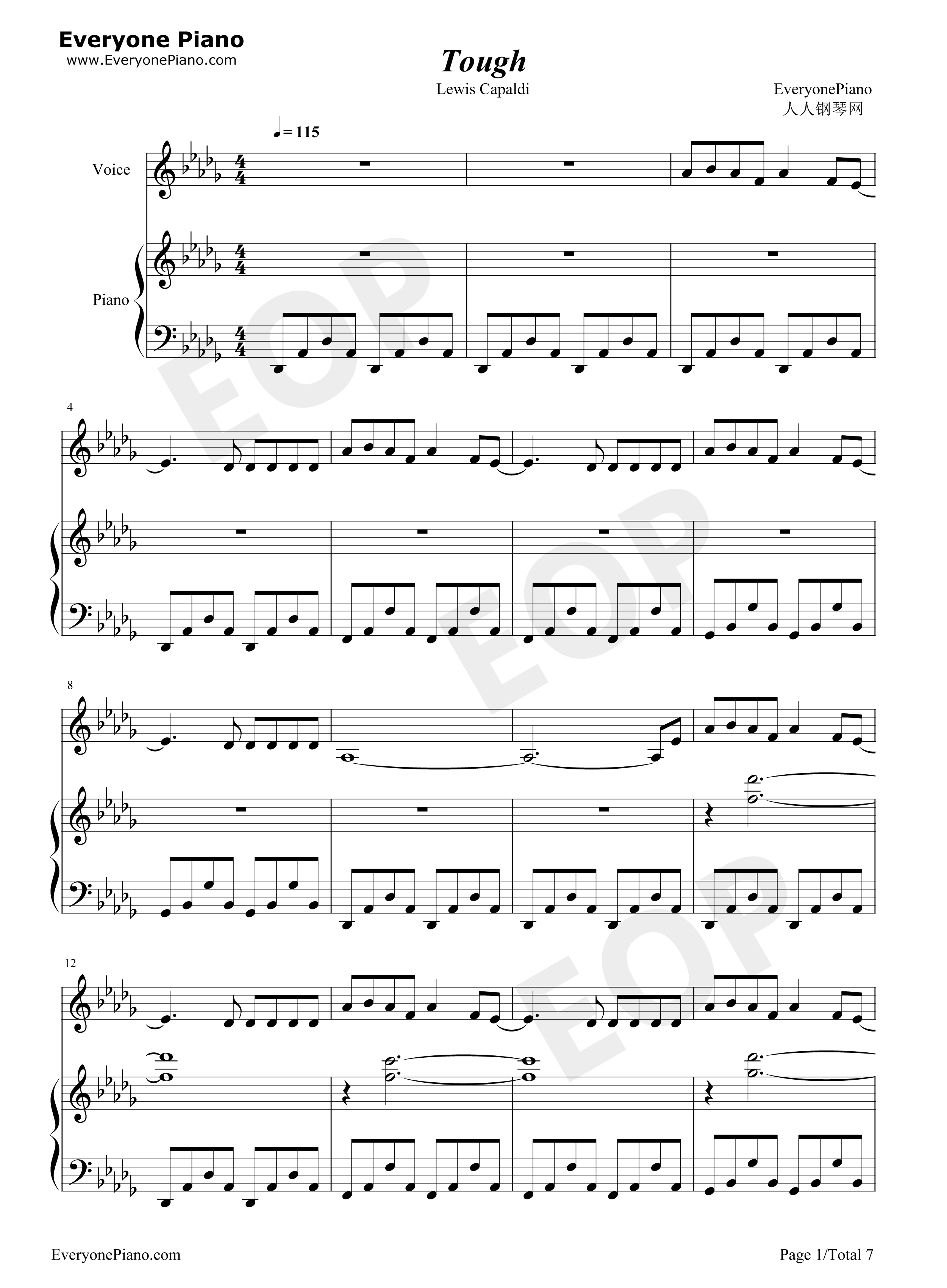 Tough钢琴谱_Lewis_Capaldi