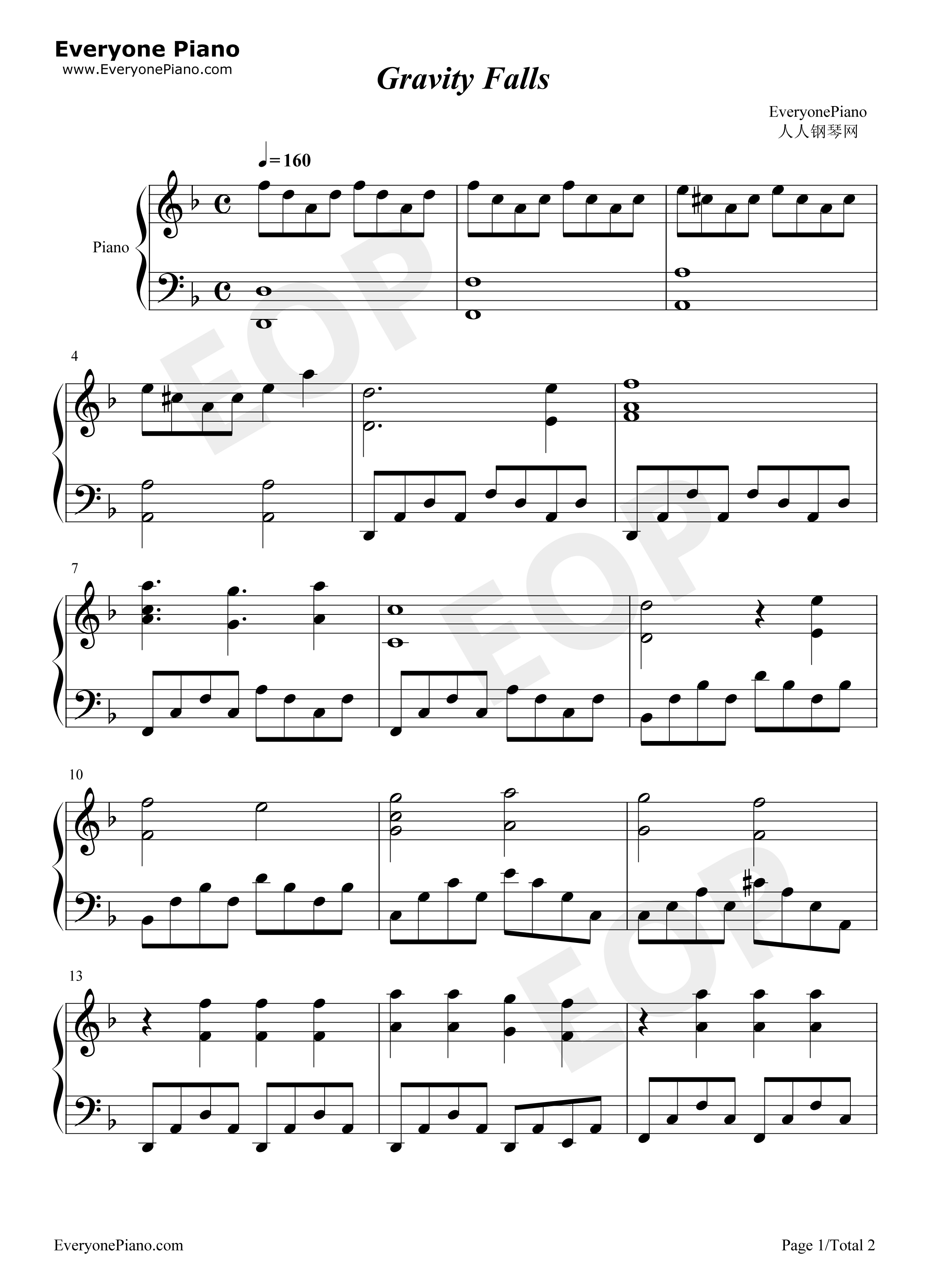 怪诞小镇主题曲钢琴谱_Brad_Breeck