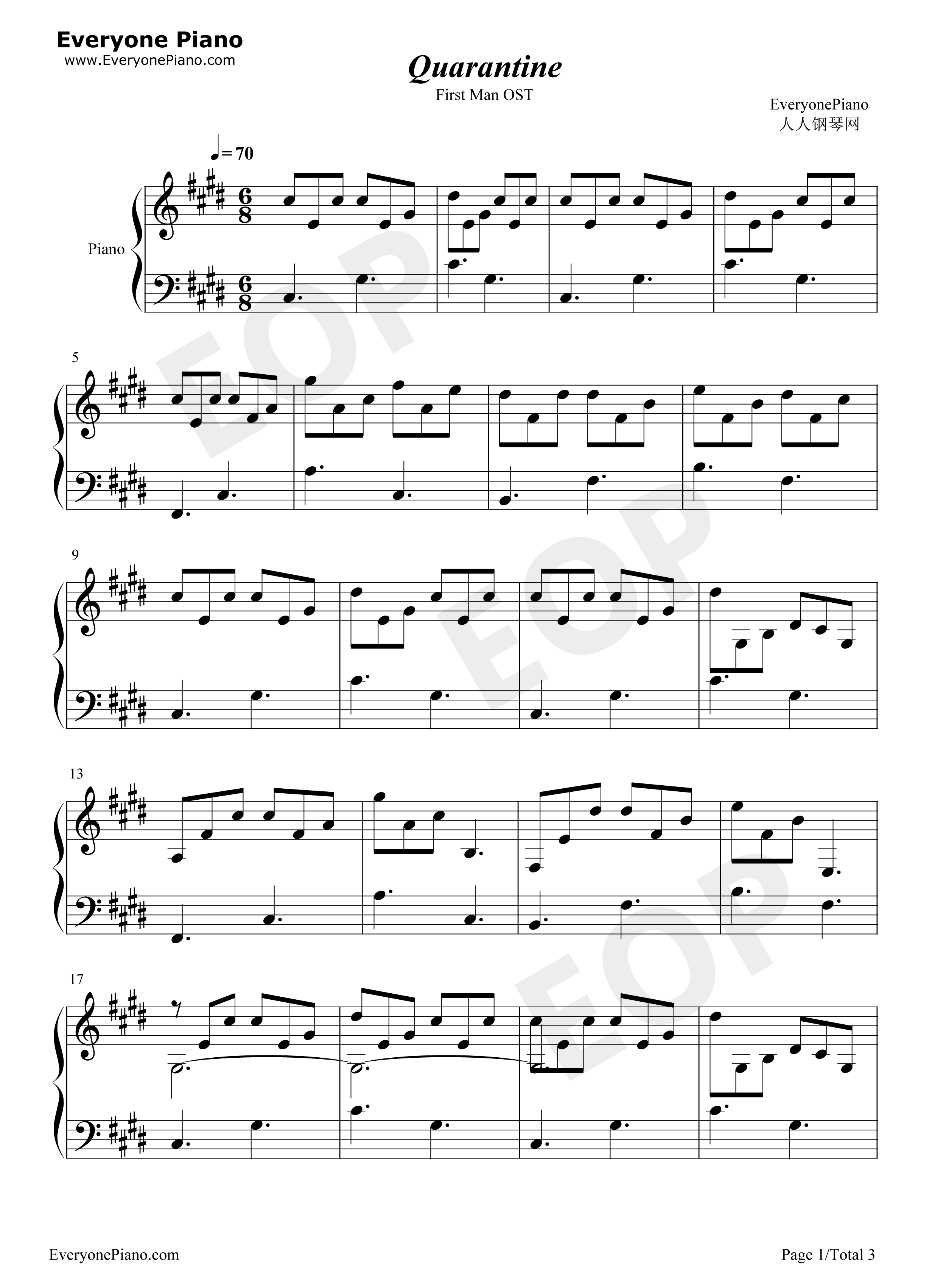 Quarantine钢琴谱_Justin_Hurwitz