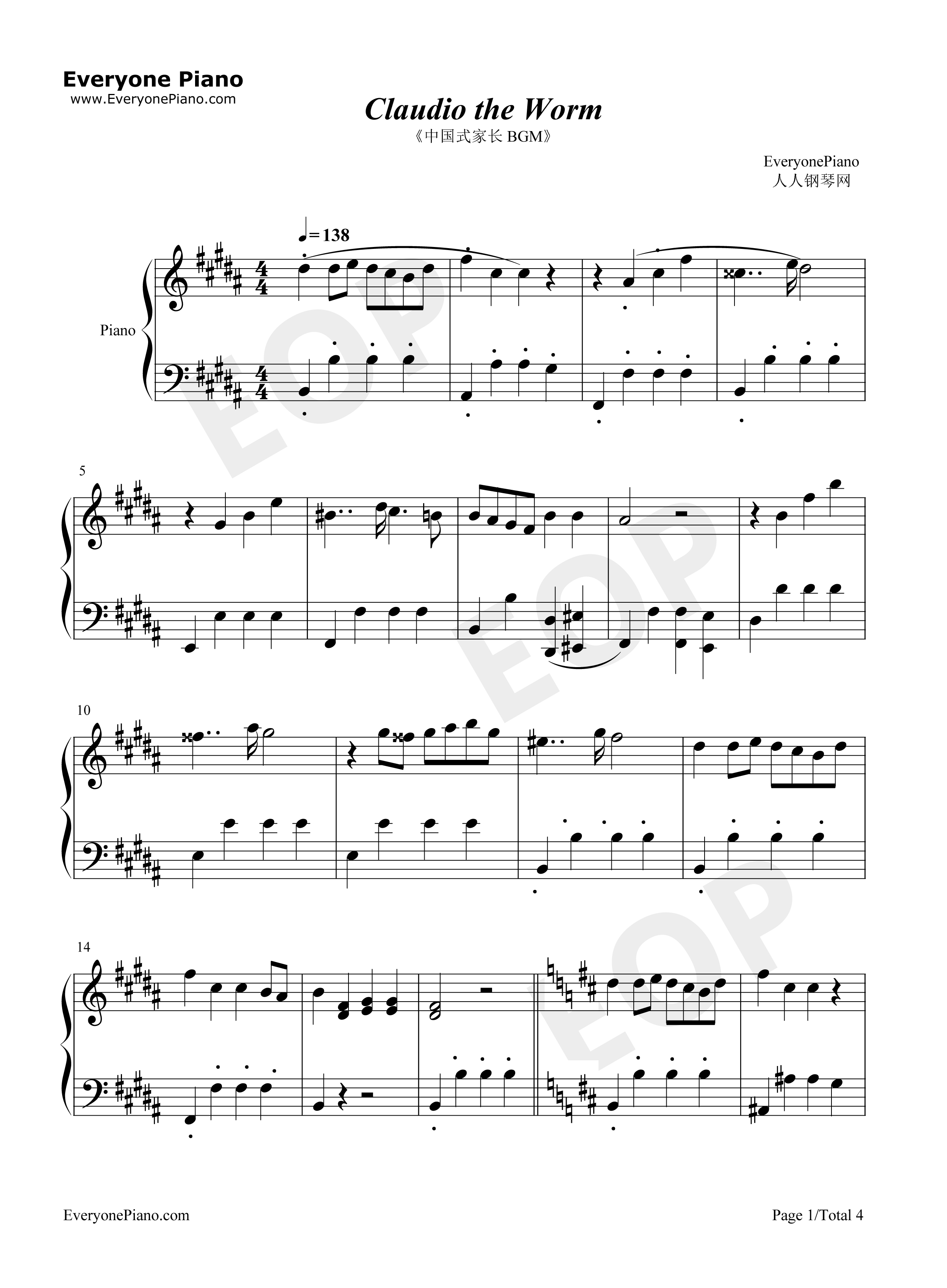 Claudio_the_Worm钢琴谱_The_Green_Orbs