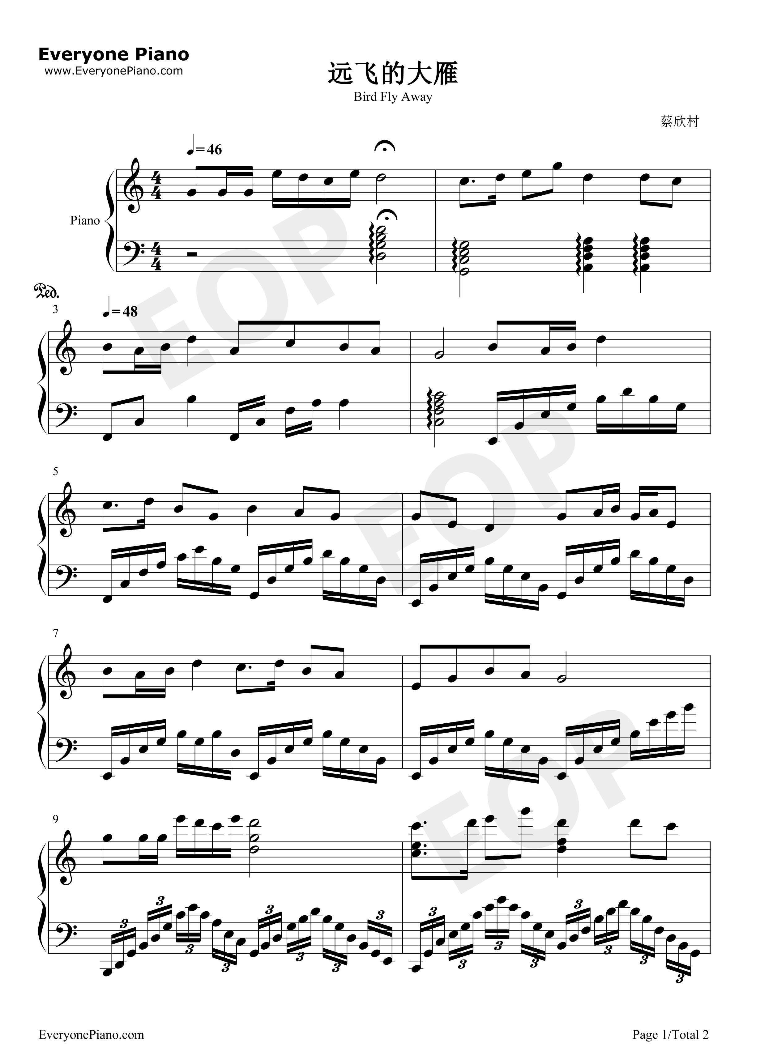 远飞的大雁钢琴谱_阿兰