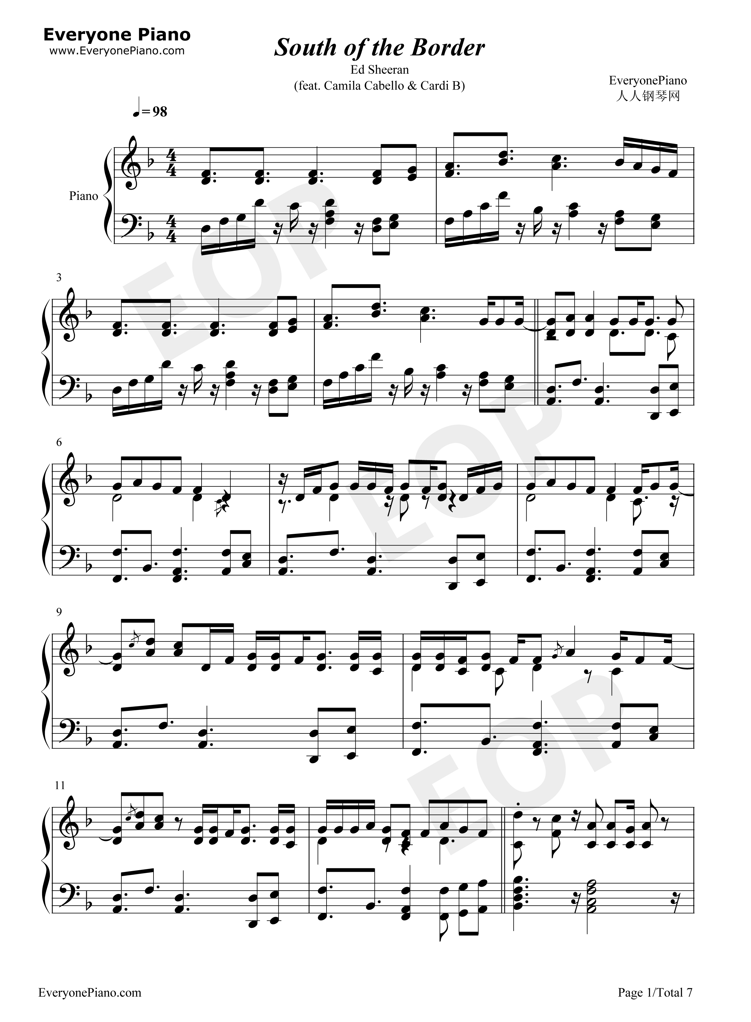 South_of_the_Border钢琴谱_Ed_Sheeran