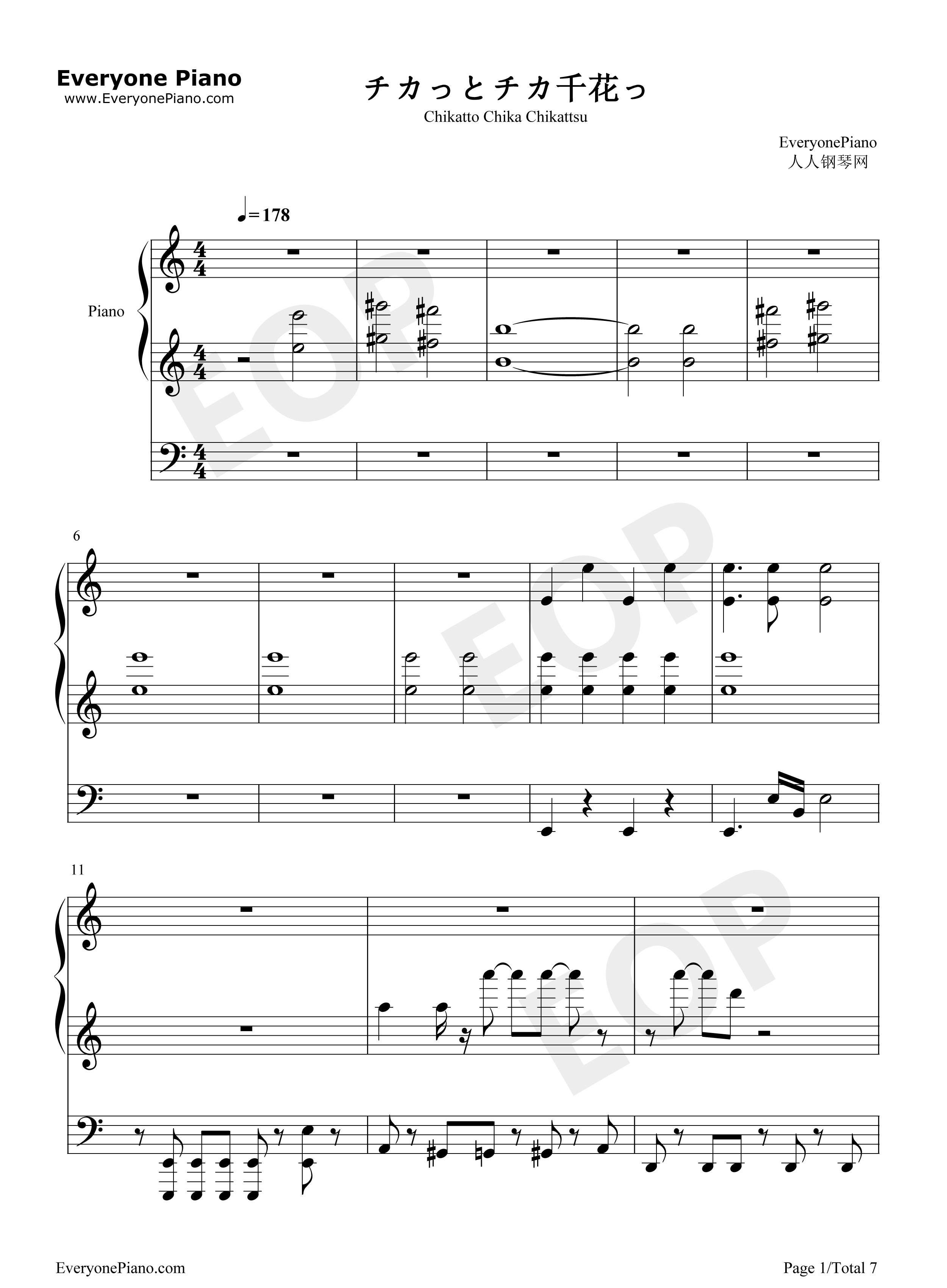チカっとチカ千花っ♡钢琴谱_小原好美