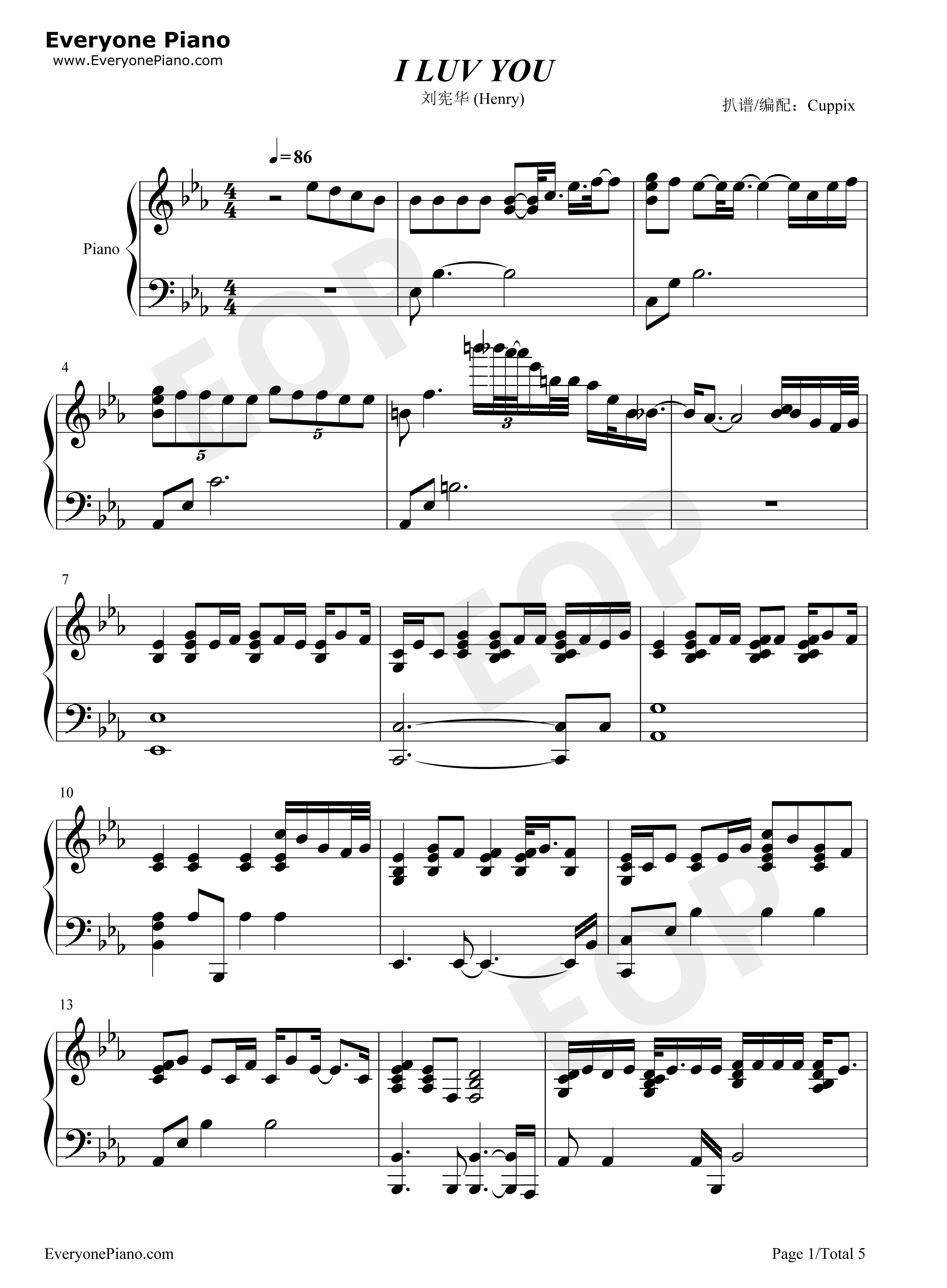 I_LUV_U钢琴谱_刘宪华