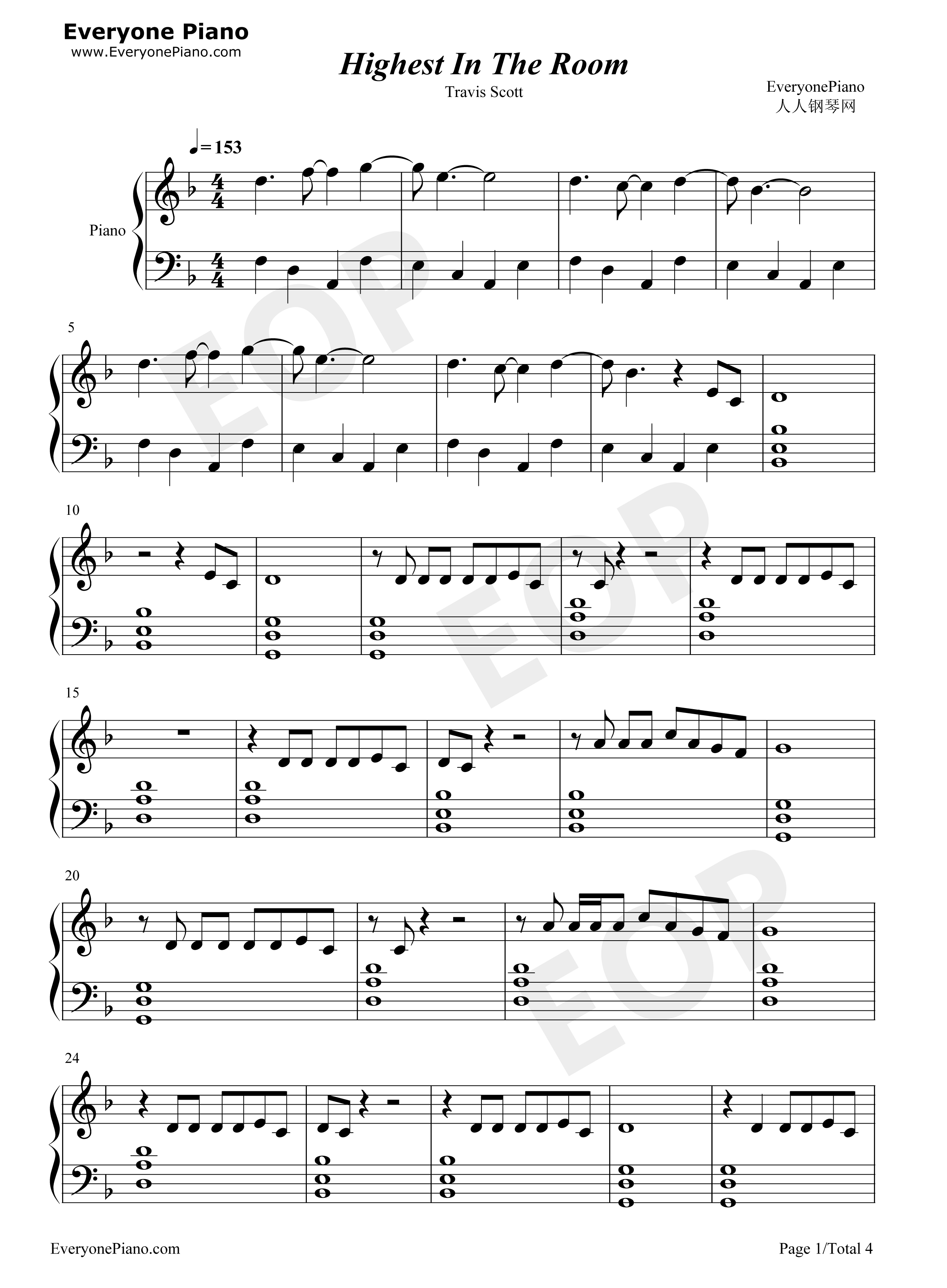 Highest_In_The_Room钢琴谱_Travis_Scott