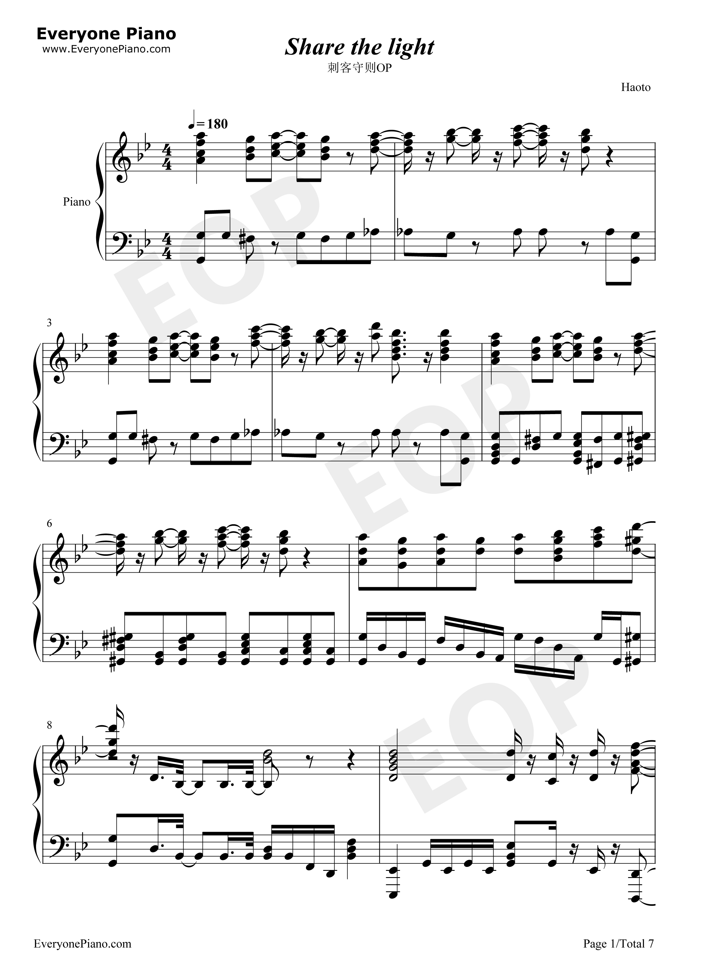 Share_the_light钢琴谱_Run_Girls__Run！