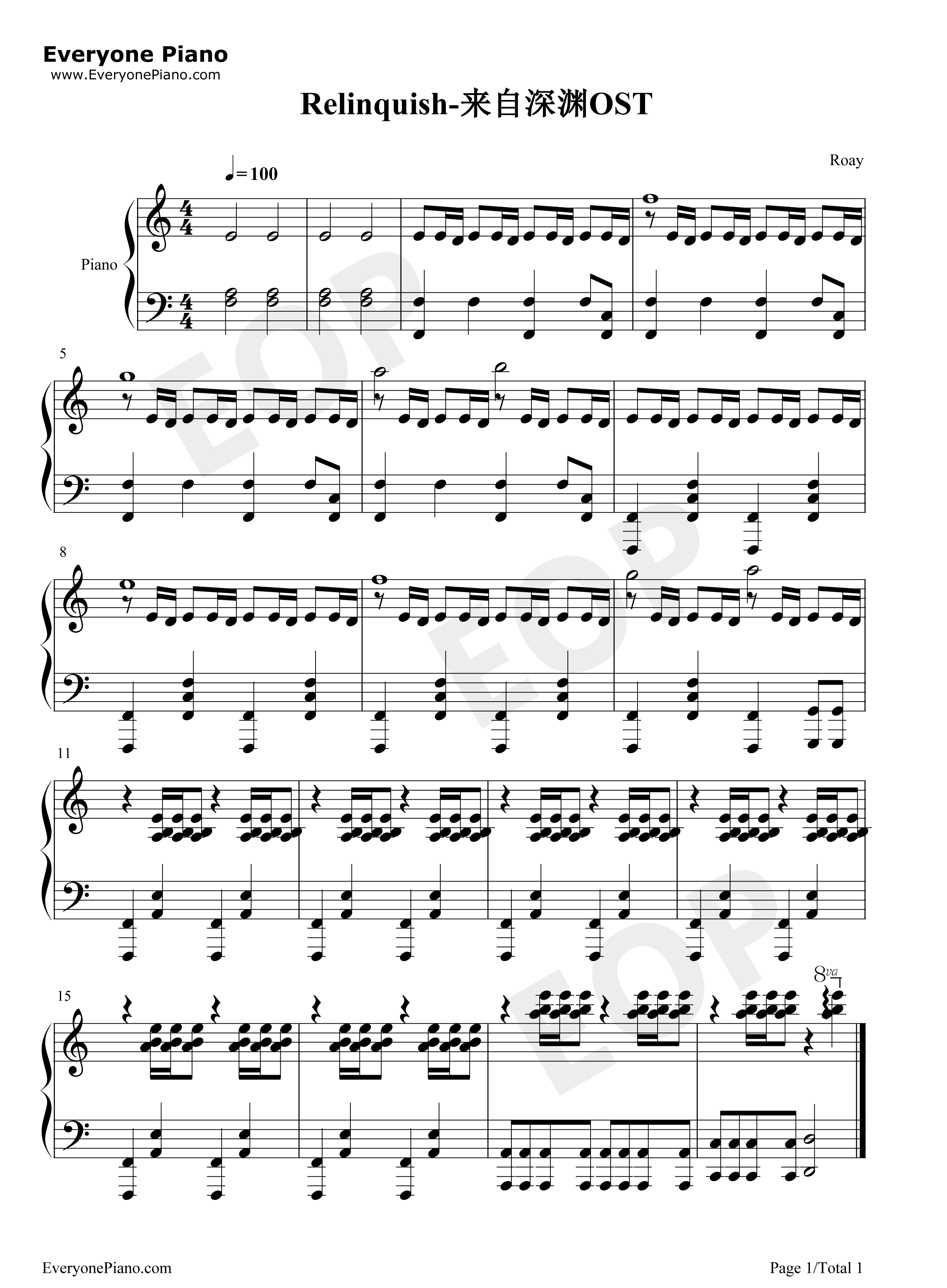 Relinquish钢琴谱_Kevin_Penkin