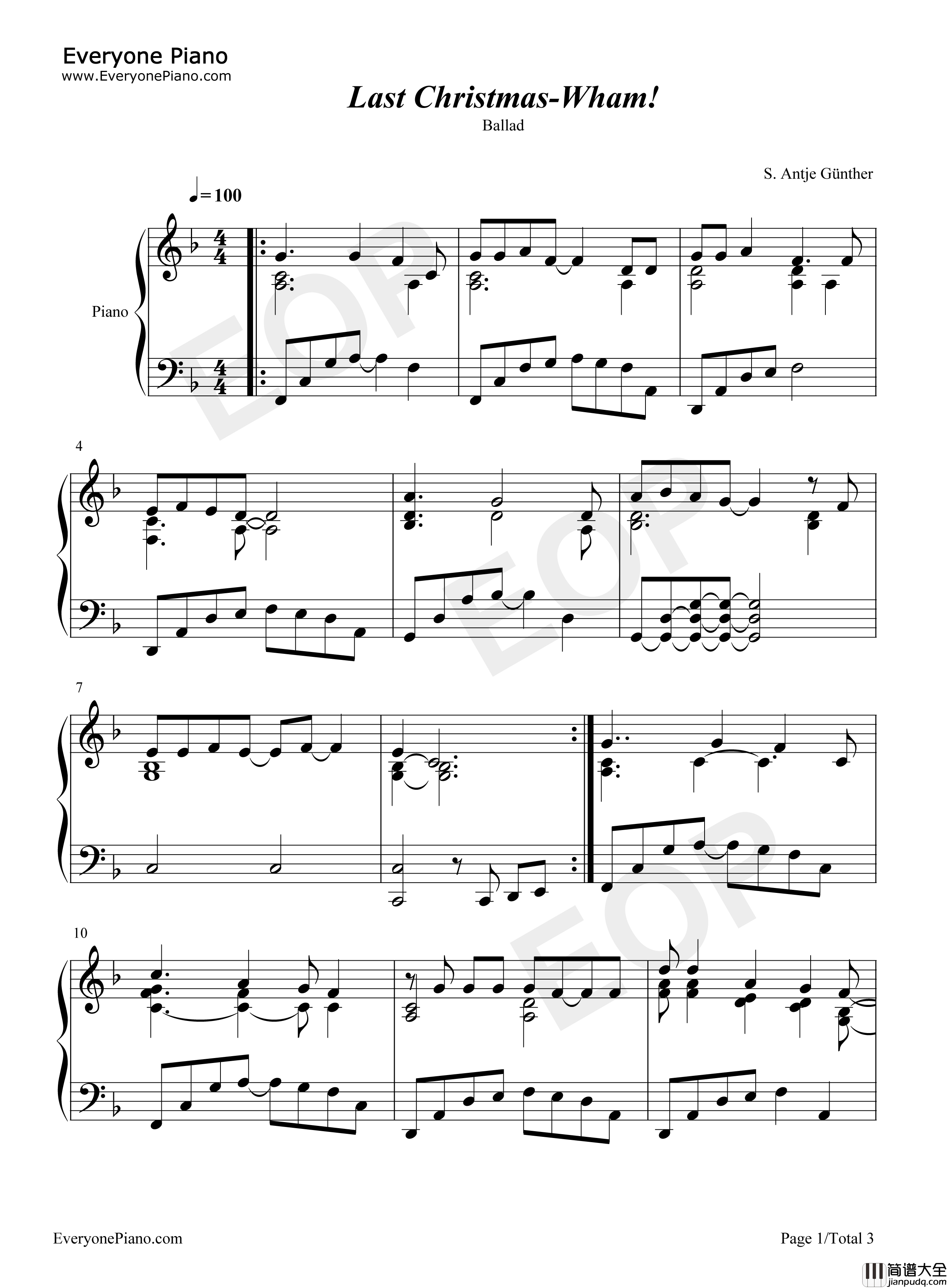 Last_Christmas钢琴谱_Wham!