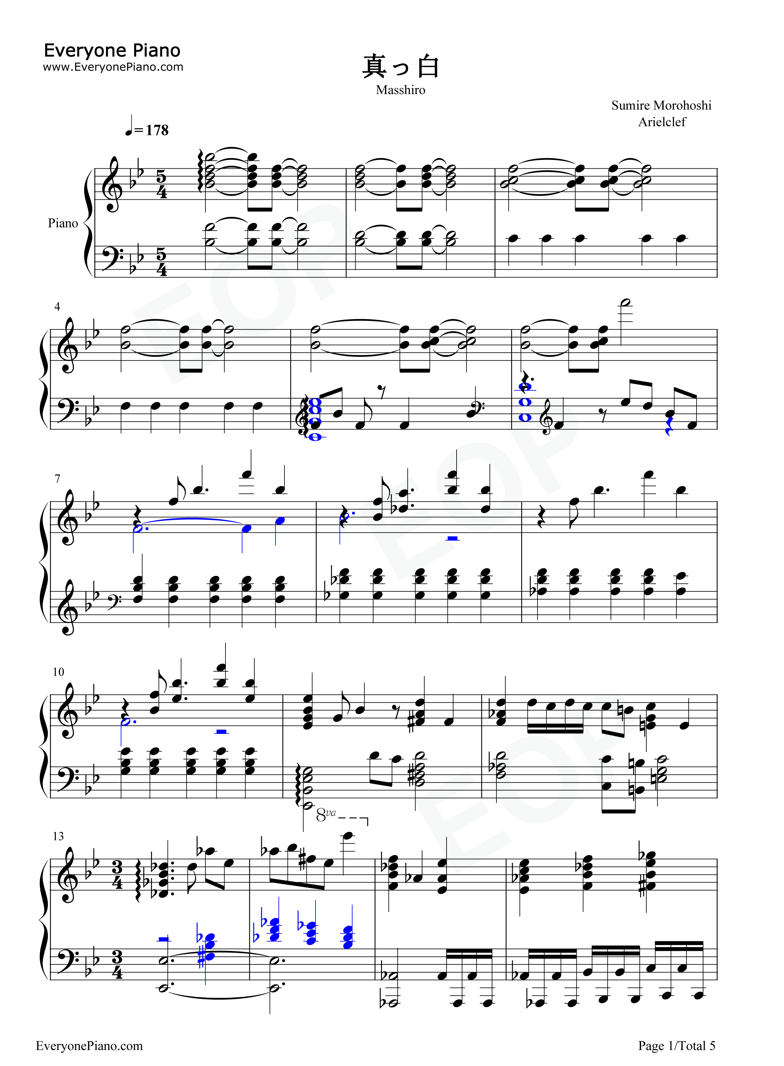 真っ白钢琴谱_诸星堇