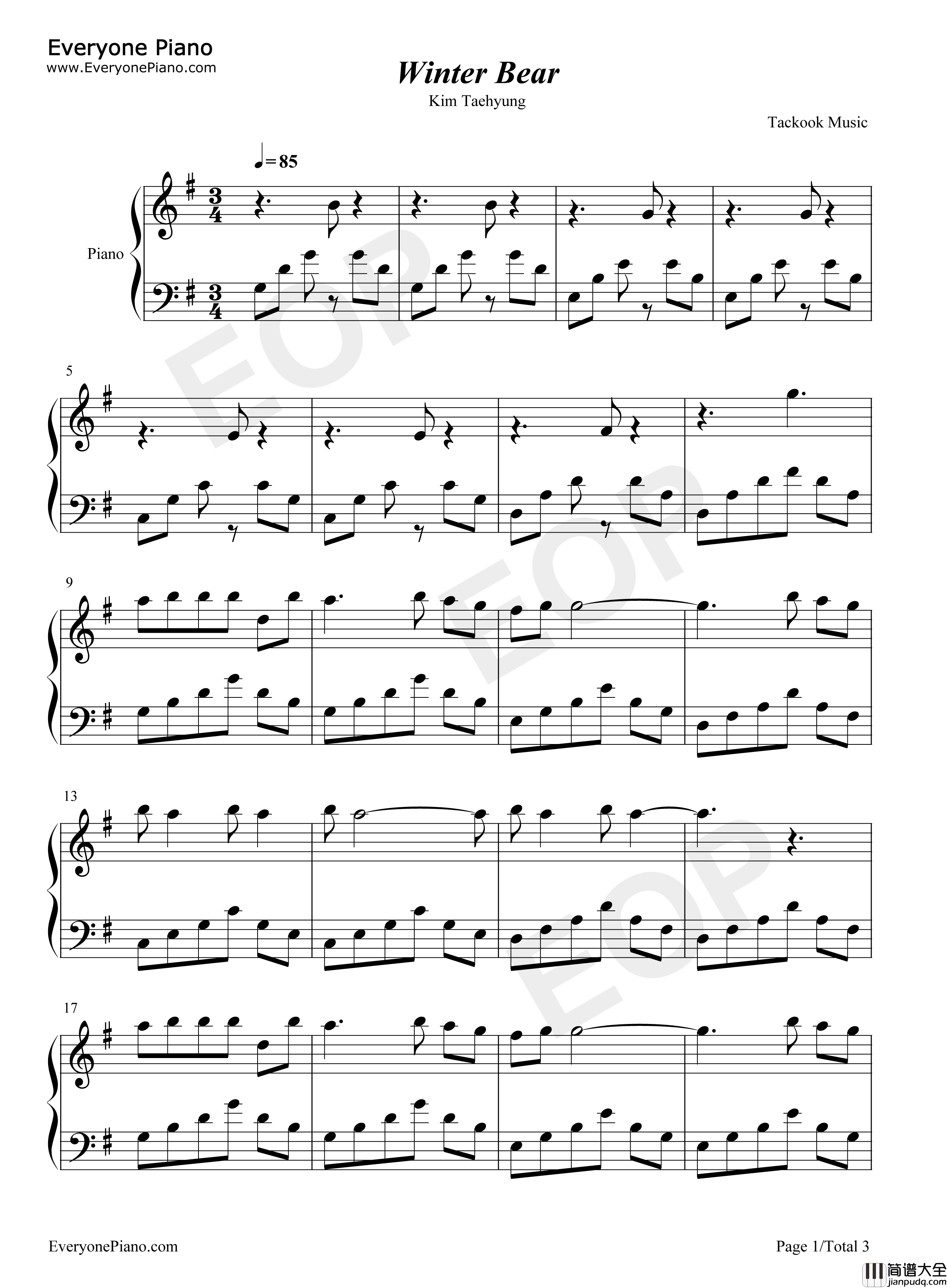 Winter_Bear钢琴谱_金泰亨